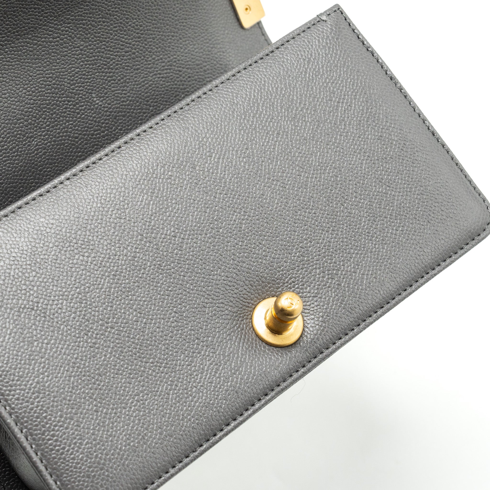 CHANEL SMALL BOY BAG CAVIAR DARK GREY GHW (MICROCHIP)