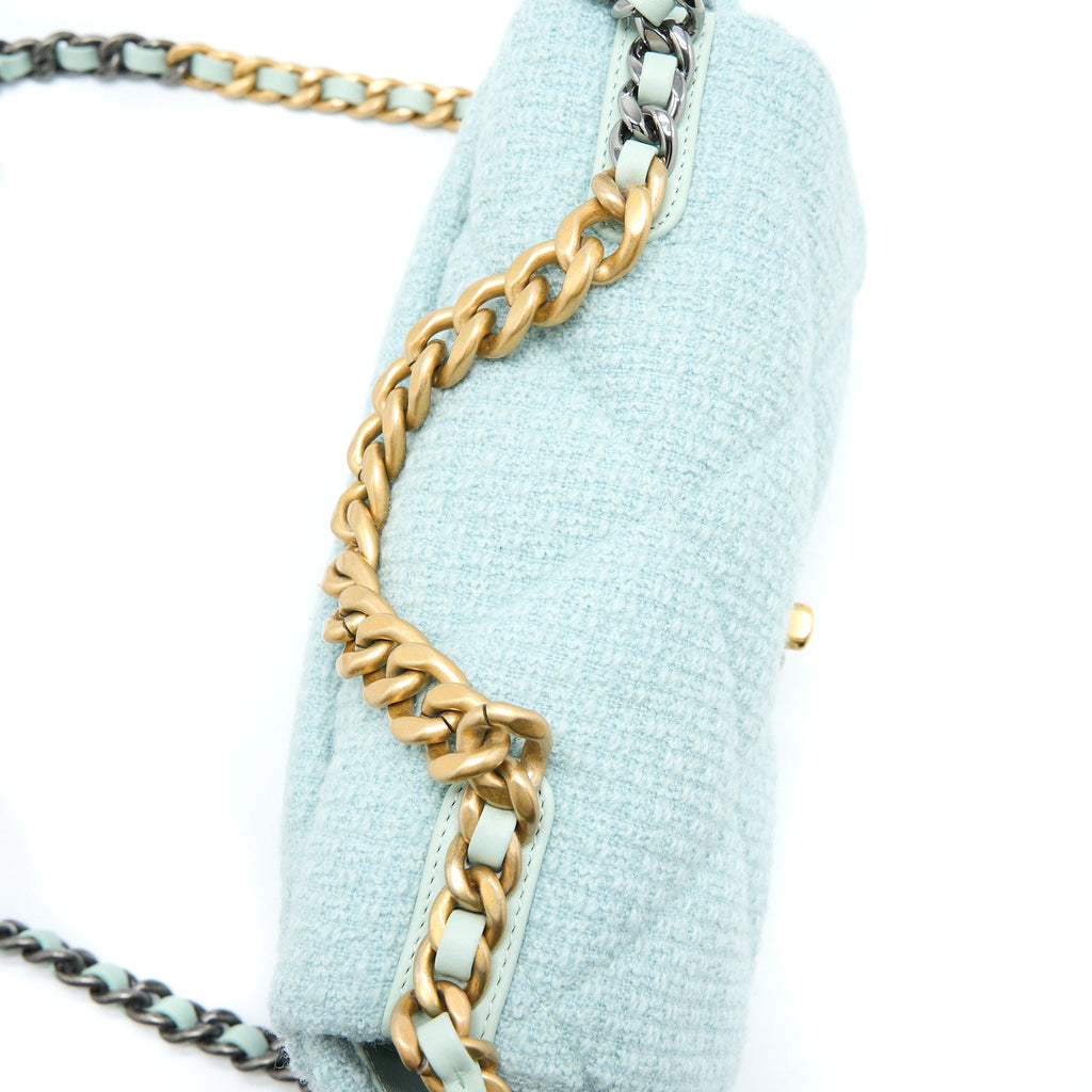 CHANEL 22B SMALL 19 BAG TWEED LIGHT GREEN MULTICOLOUR HARDWARE (MICORCHIP)