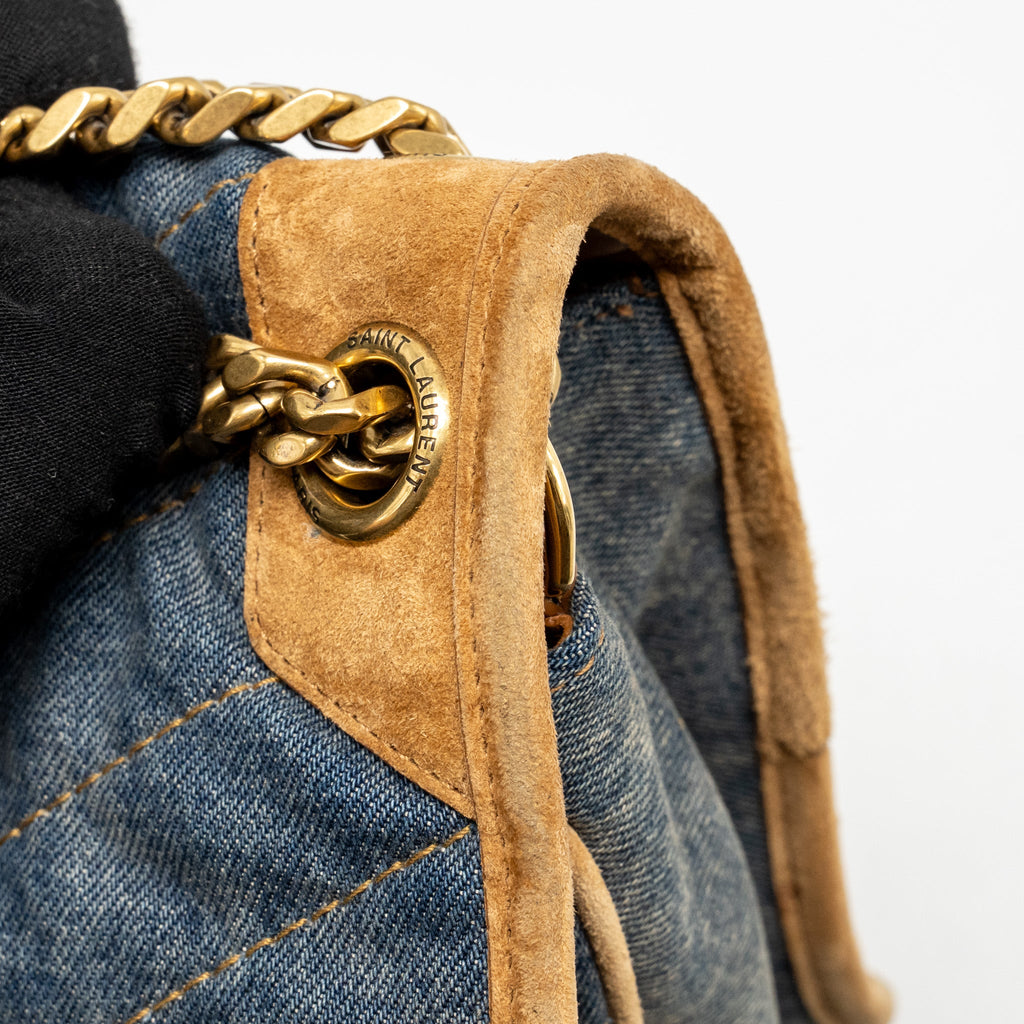 SAINT LAURENT/YSL NIKI SHOULDER BAG DENIM BLUE/ CINNAMON GHW