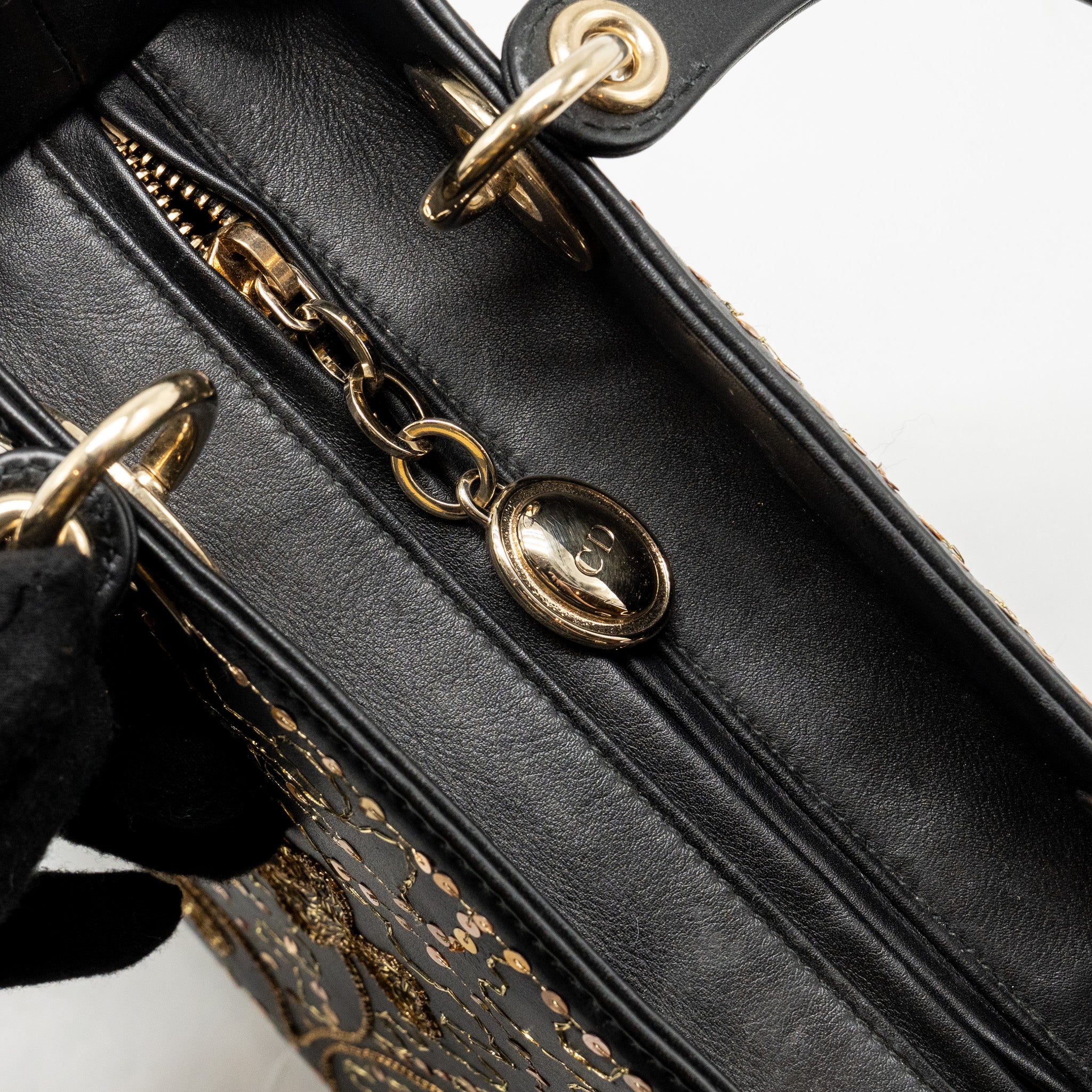 DIOR MEDIUM LADY DIOR EMBROIDERED FLORAL LIMITED EDITION LEATHER BLACK/GOLD GHW