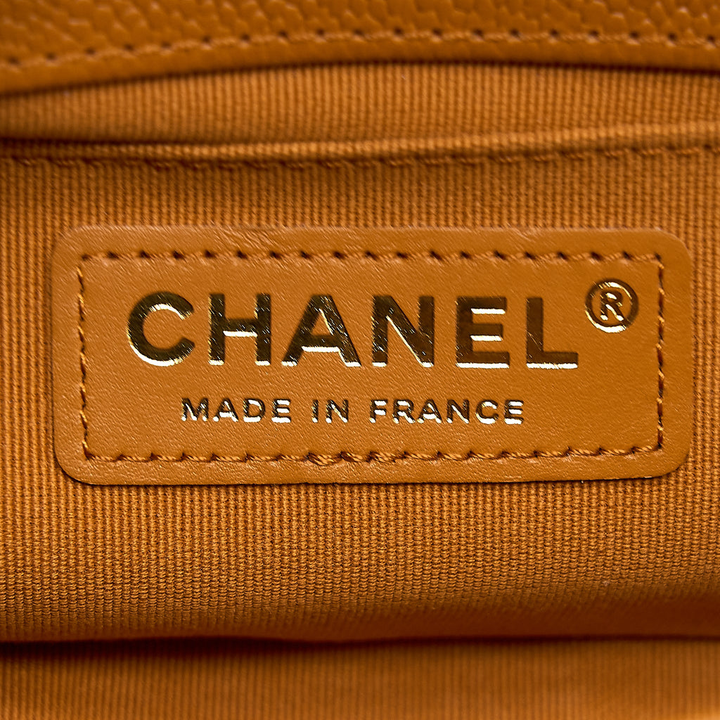 CHANEL SMALL BOY BAG CAVIAR 21A NC630 CARAMEL LGHW (MICROCHIP)