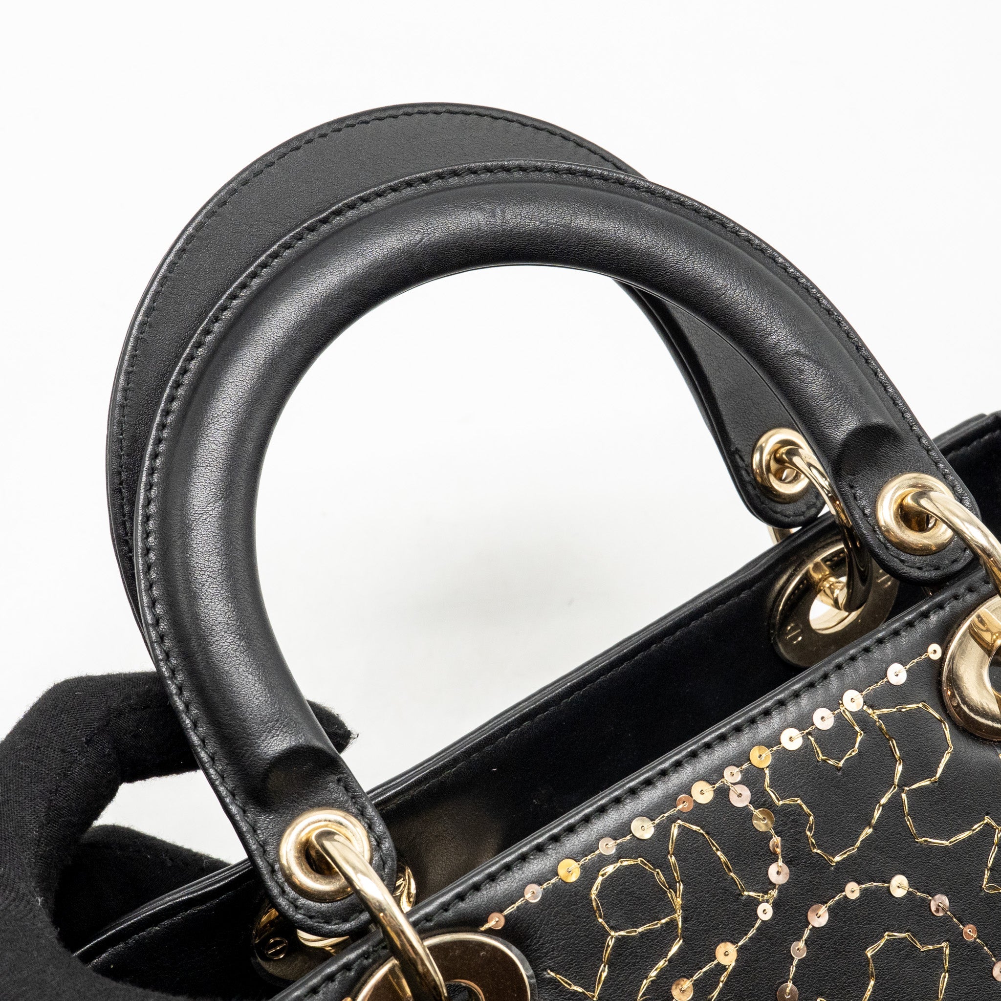 DIOR MEDIUM LADY DIOR EMBROIDERED FLORAL LIMITED EDITION LEATHER BLACK/GOLD GHW