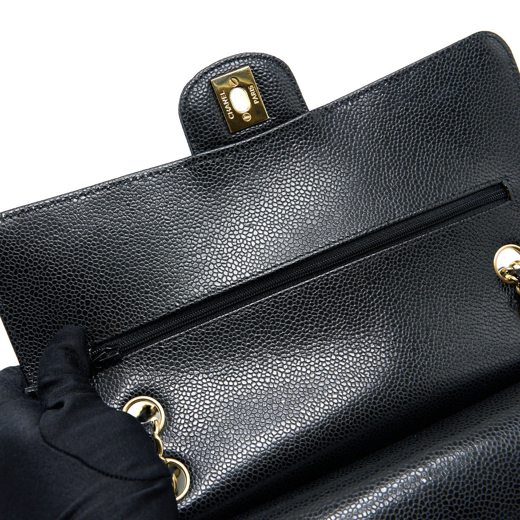 CHANEL MEDIUM CLASSIC DOUBLE FLAP BAG CAVIAR BLACK GHW (MICROCHIP)
