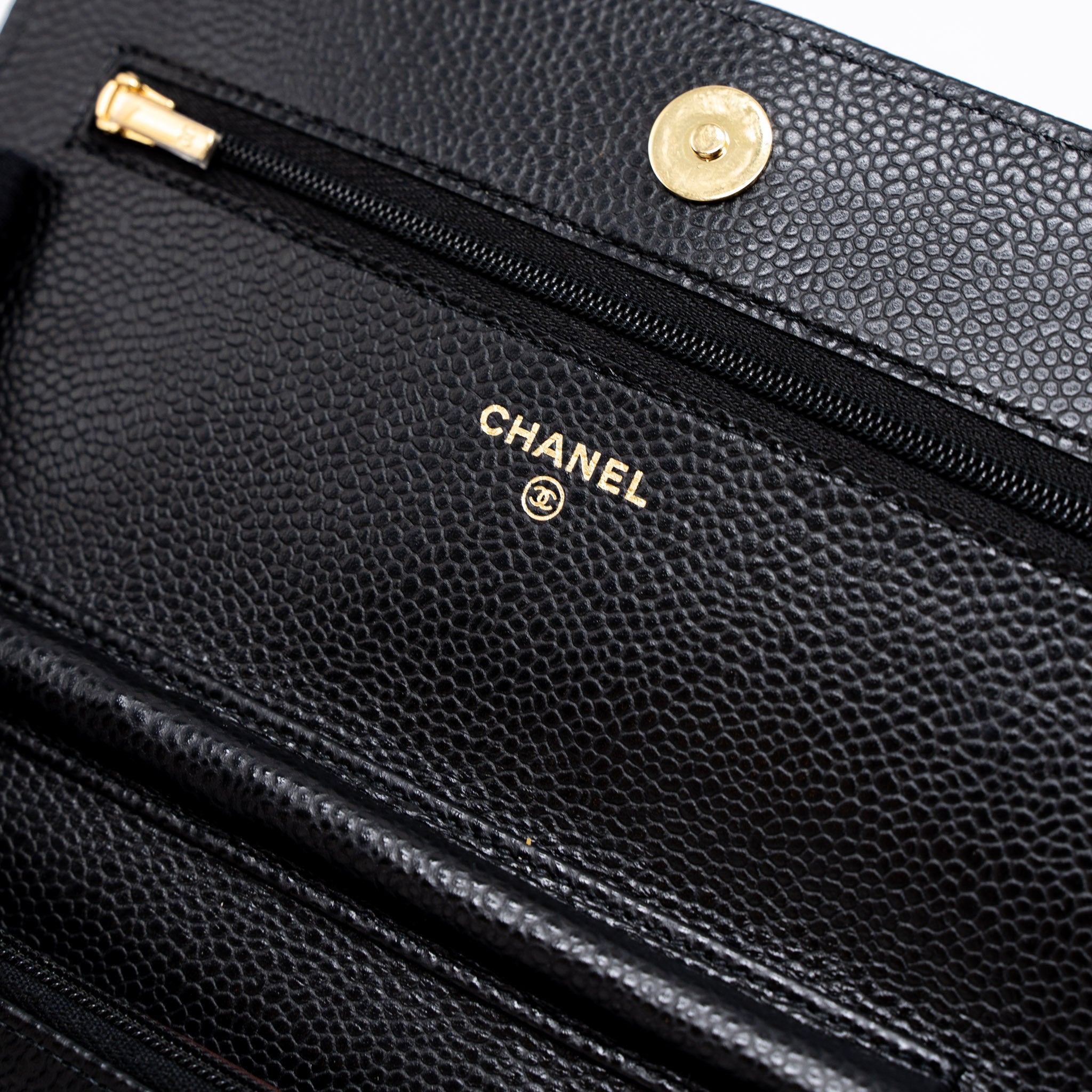 CHANEL CLASSIC WALLET ON CHAIN CAVIAR BLACK GHW (MICROCHIP)