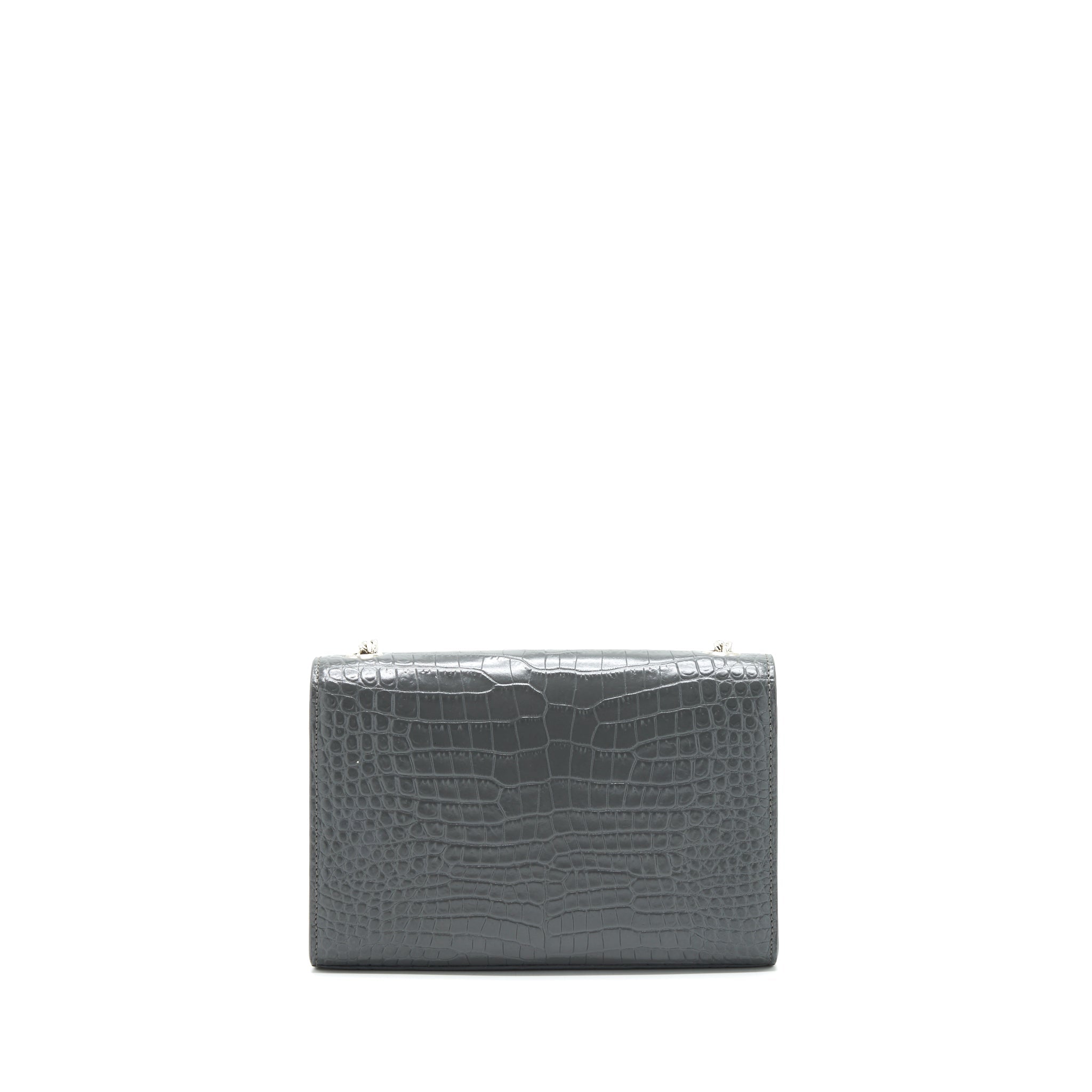 SAINT LAURENT KATE TASSEL CROC EMBOSSED CALFSKIN GREY SHW