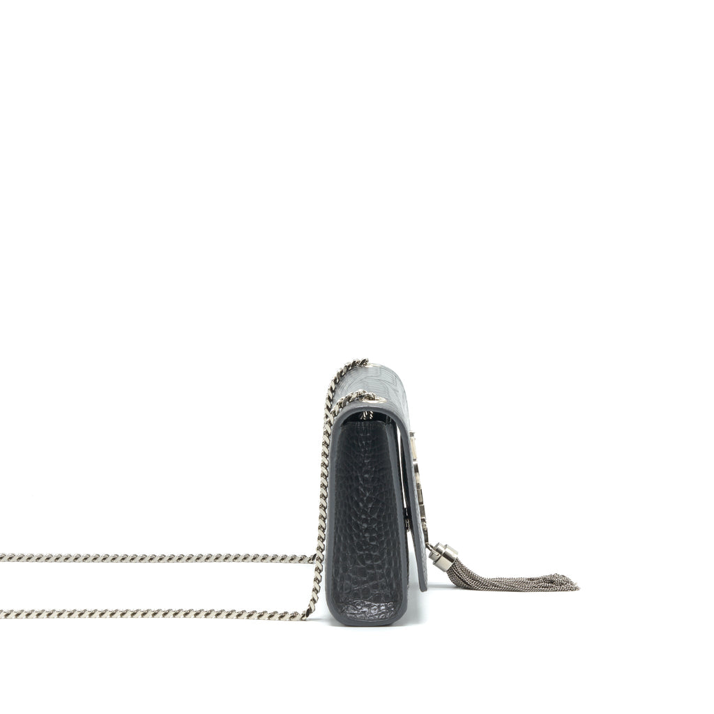 SAINT LAURENT KATE TASSEL CROC EMBOSSED CALFSKIN GREY SHW