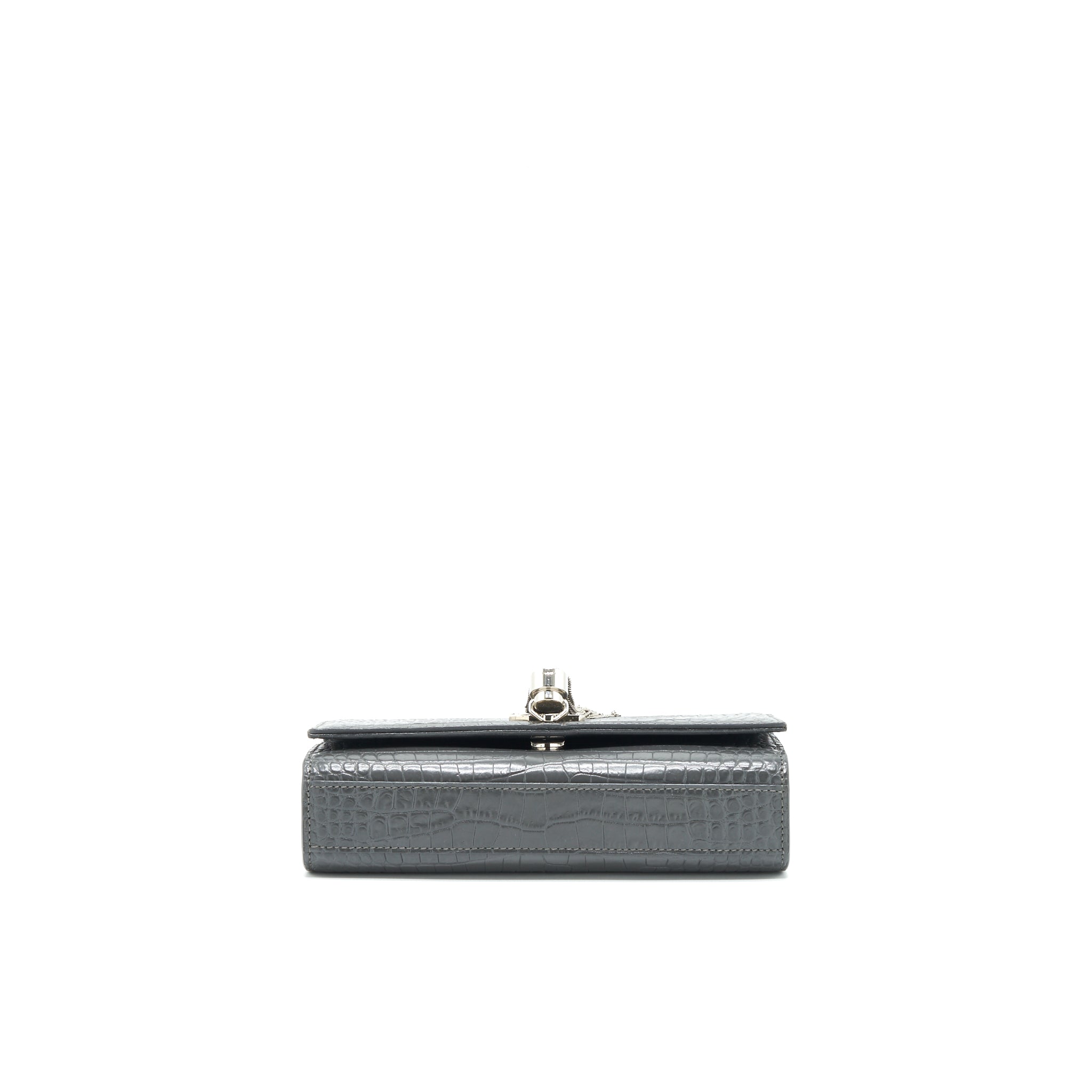 SAINT LAURENT KATE TASSEL CROC EMBOSSED CALFSKIN GREY SHW