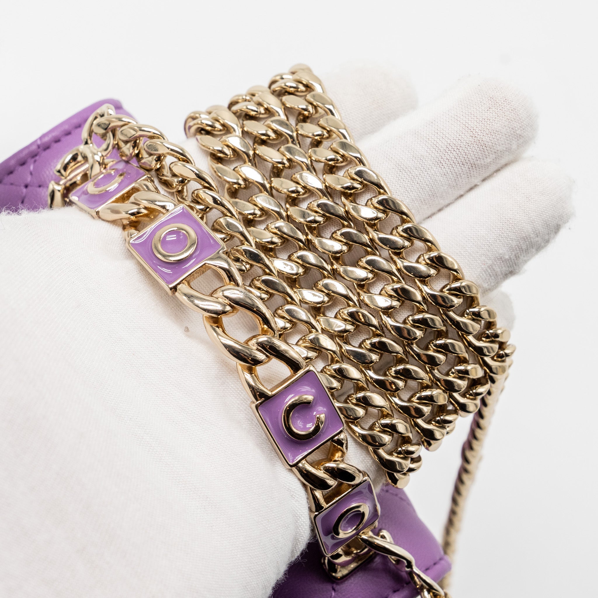 CHANEL DETAILED TOP HANDLE FLAP MINI CLUTCH WITH CHAIN LAMBSKIN PURPLE LGHW (MICROCHIP)