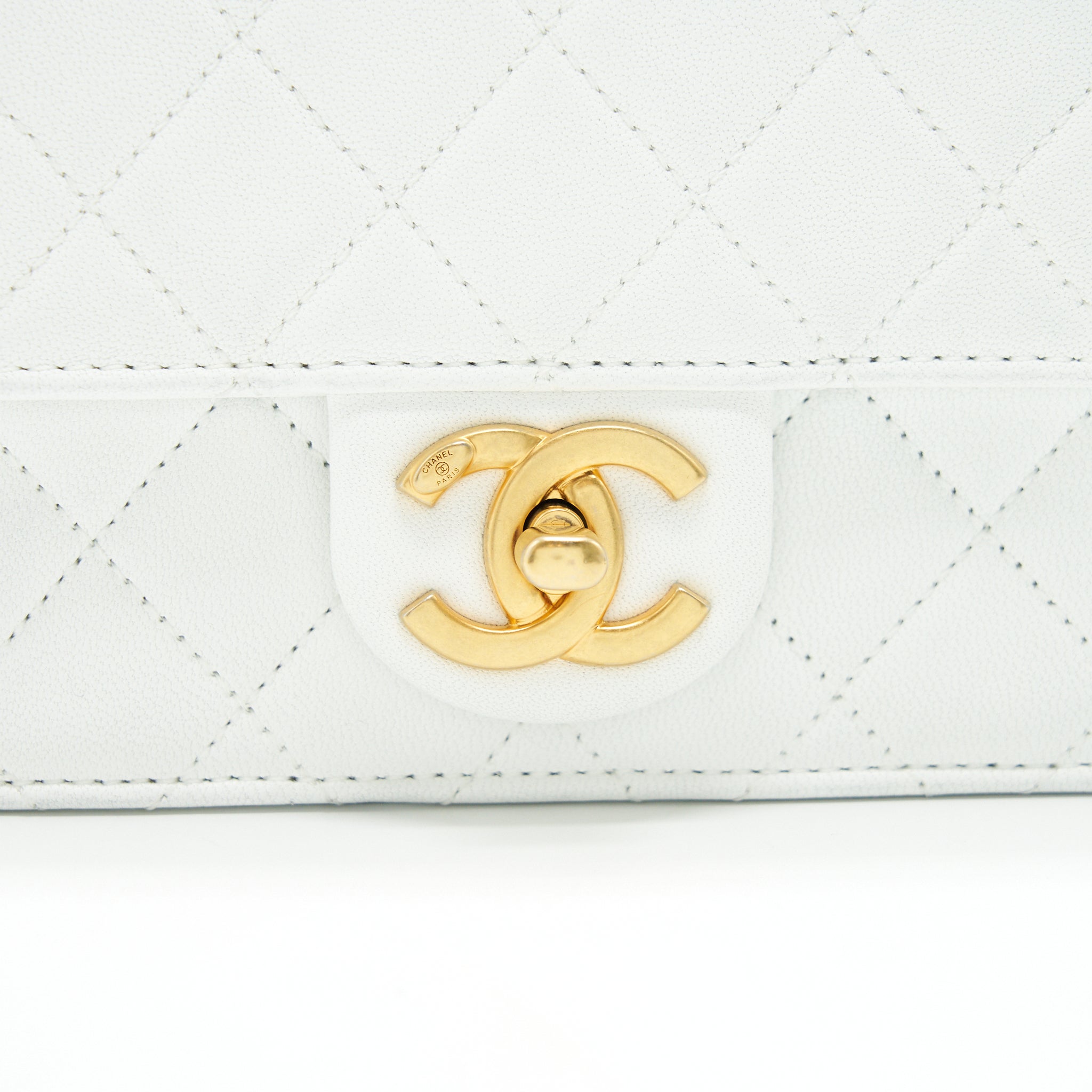 CHANEL QUILTED PEARL CHAIN FLAP BAG IN WHITE GHW