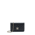 CHANEL 22S DETAILED CC LOGO WALLET ON CHAIN CAVIAR BLACK LGHW (MICROCHIP)