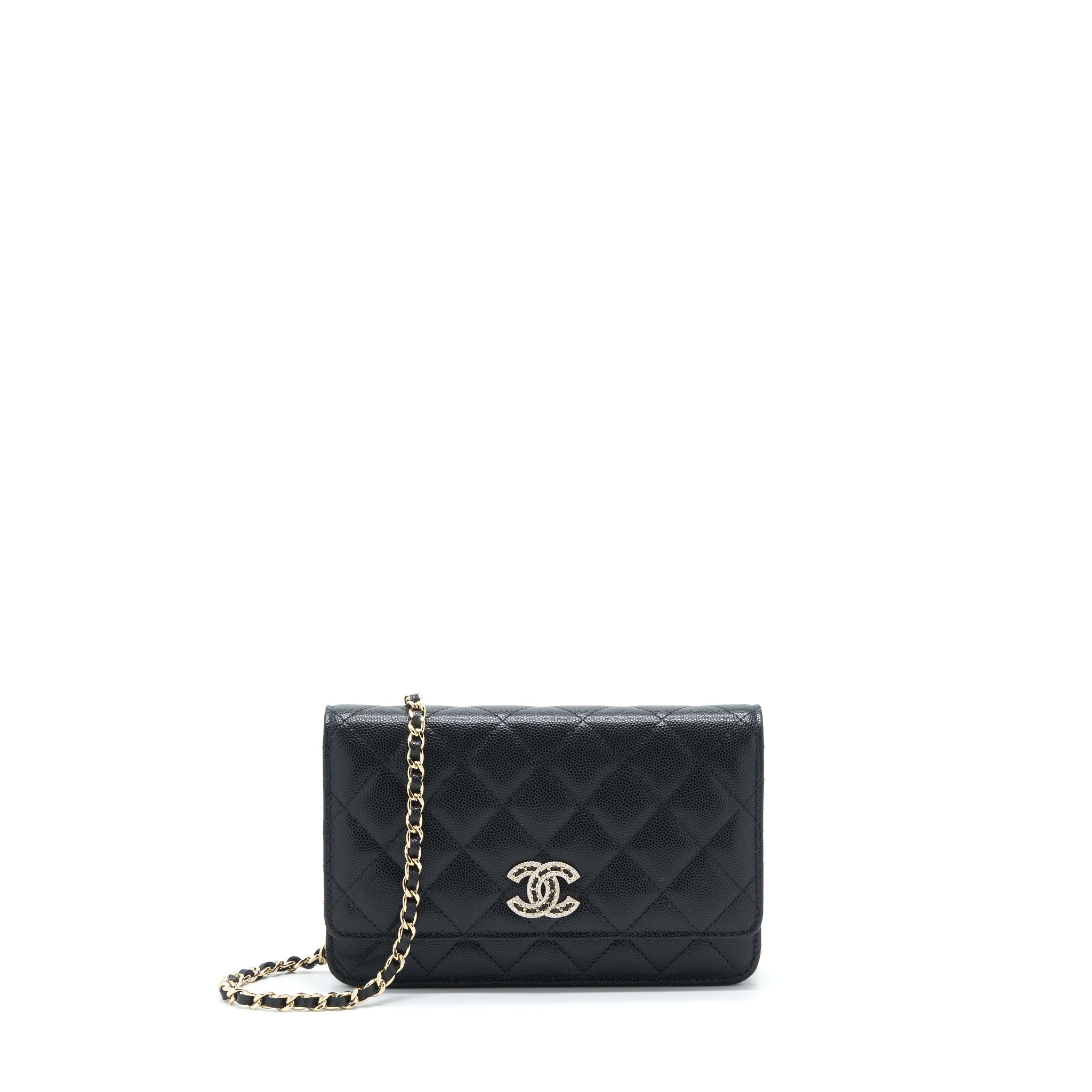 CHANEL 22S DETAILED CC LOGO WALLET ON CHAIN CAVIAR BLACK LGHW (MICROCHIP)