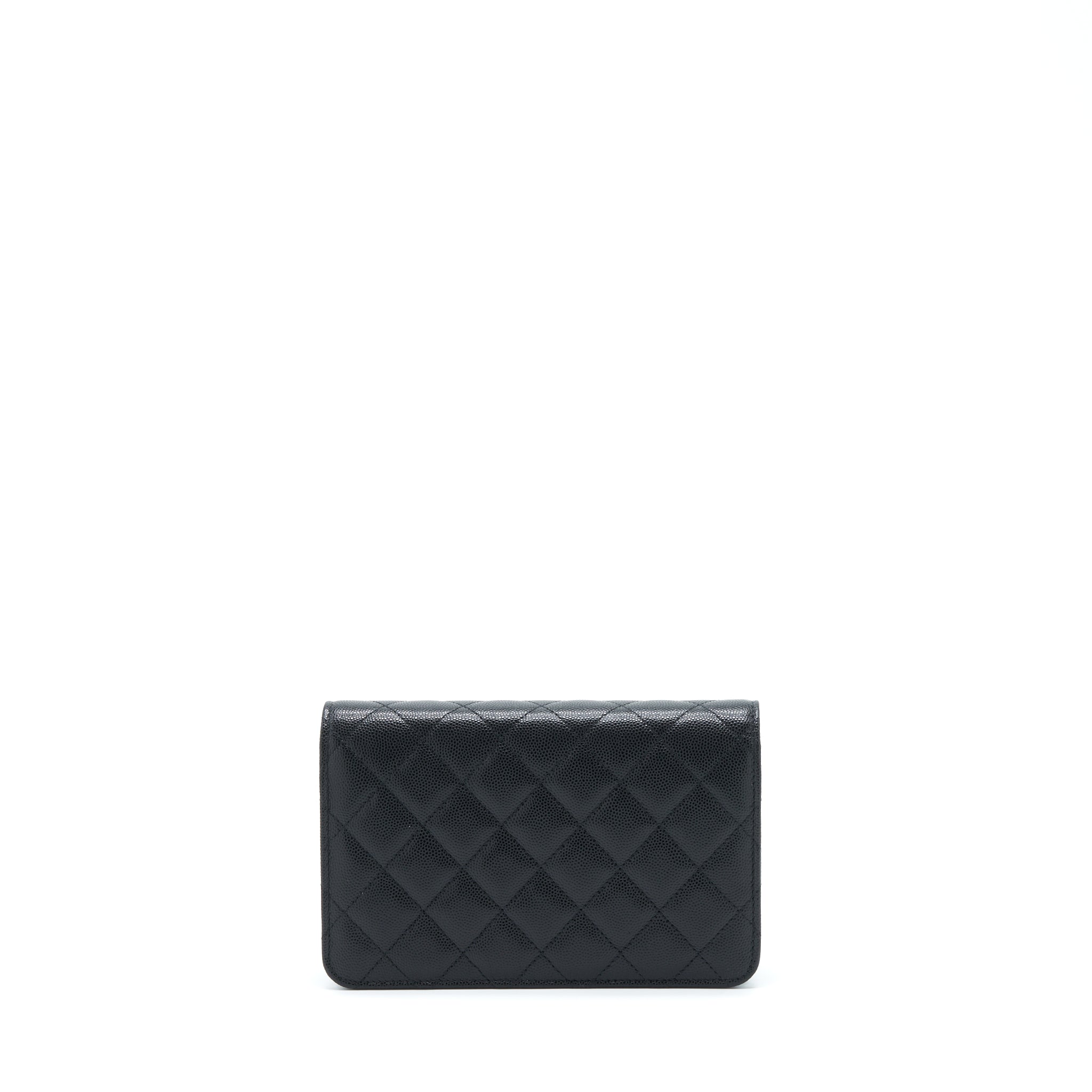 CHANEL 22S DETAILED CC LOGO WALLET ON CHAIN CAVIAR BLACK LGHW (MICROCHIP)