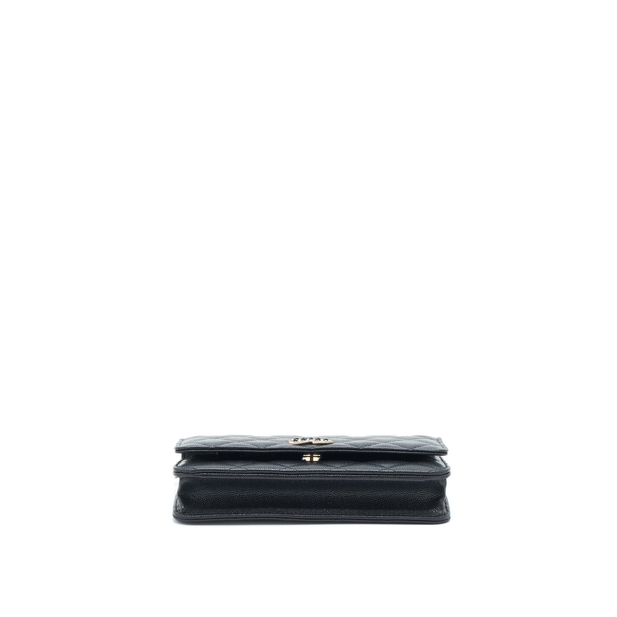 CHANEL 22S DETAILED CC LOGO WALLET ON CHAIN CAVIAR BLACK LGHW (MICROCHIP)