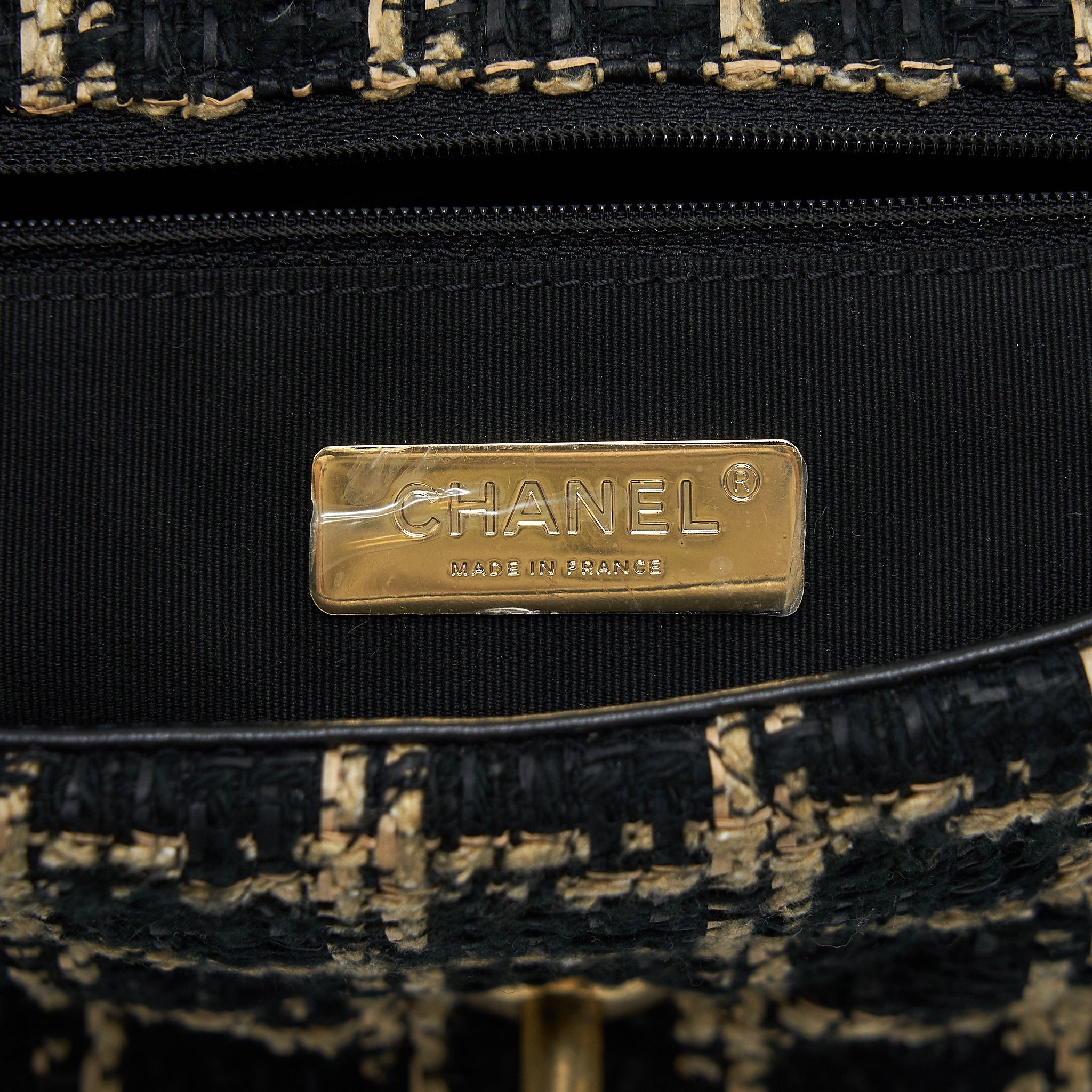 CHANEL TWEED SMALL 19 FLAP BAG BLACK/ GOLD WITH GOLD AND SILVER HARDWARE