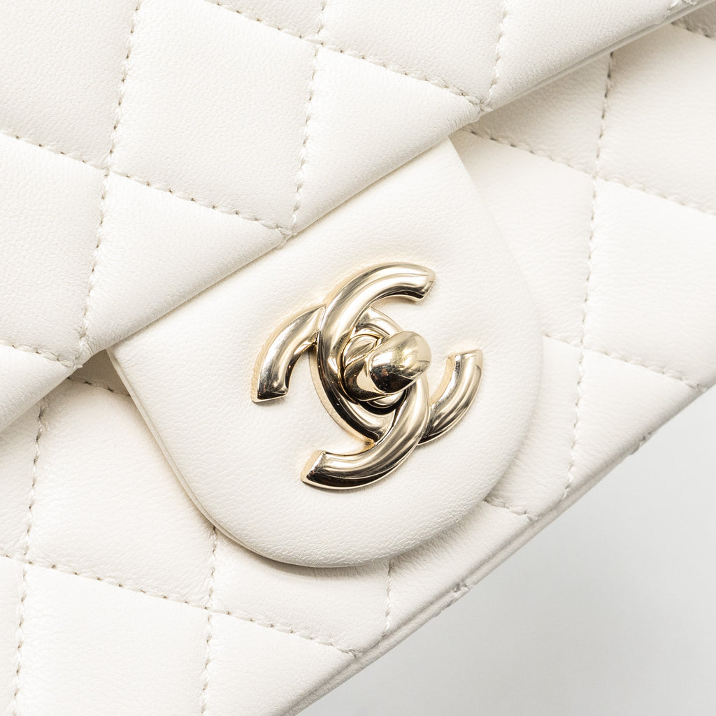 CHANEL 23C PEARL CRUSH MINI RECTANGULAR FLAP BAG LAMBSKIN WHITE LGHW (MICROCHIP)