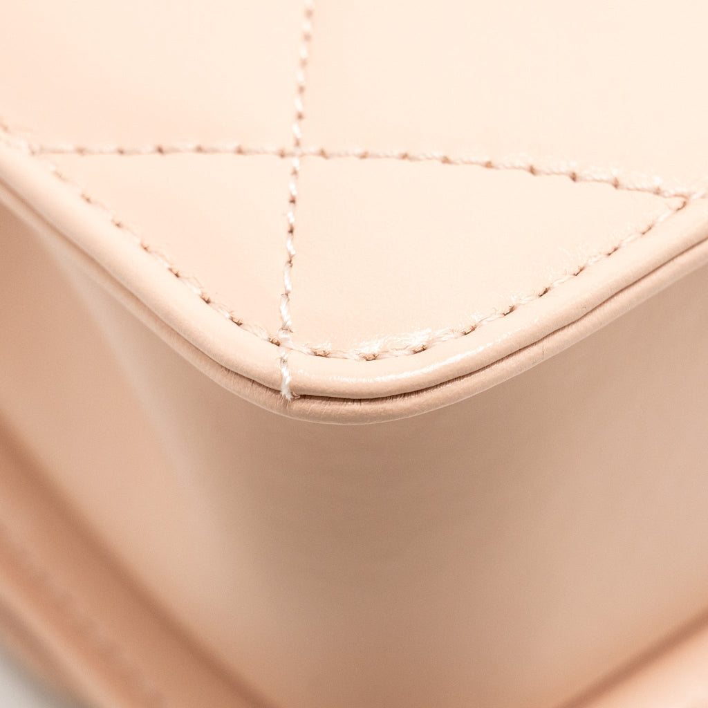 CHANEL GOLD CRUSH MINI FLAP BAG CALFSKIN LIGHT PINK GHW (MICROCHIP)