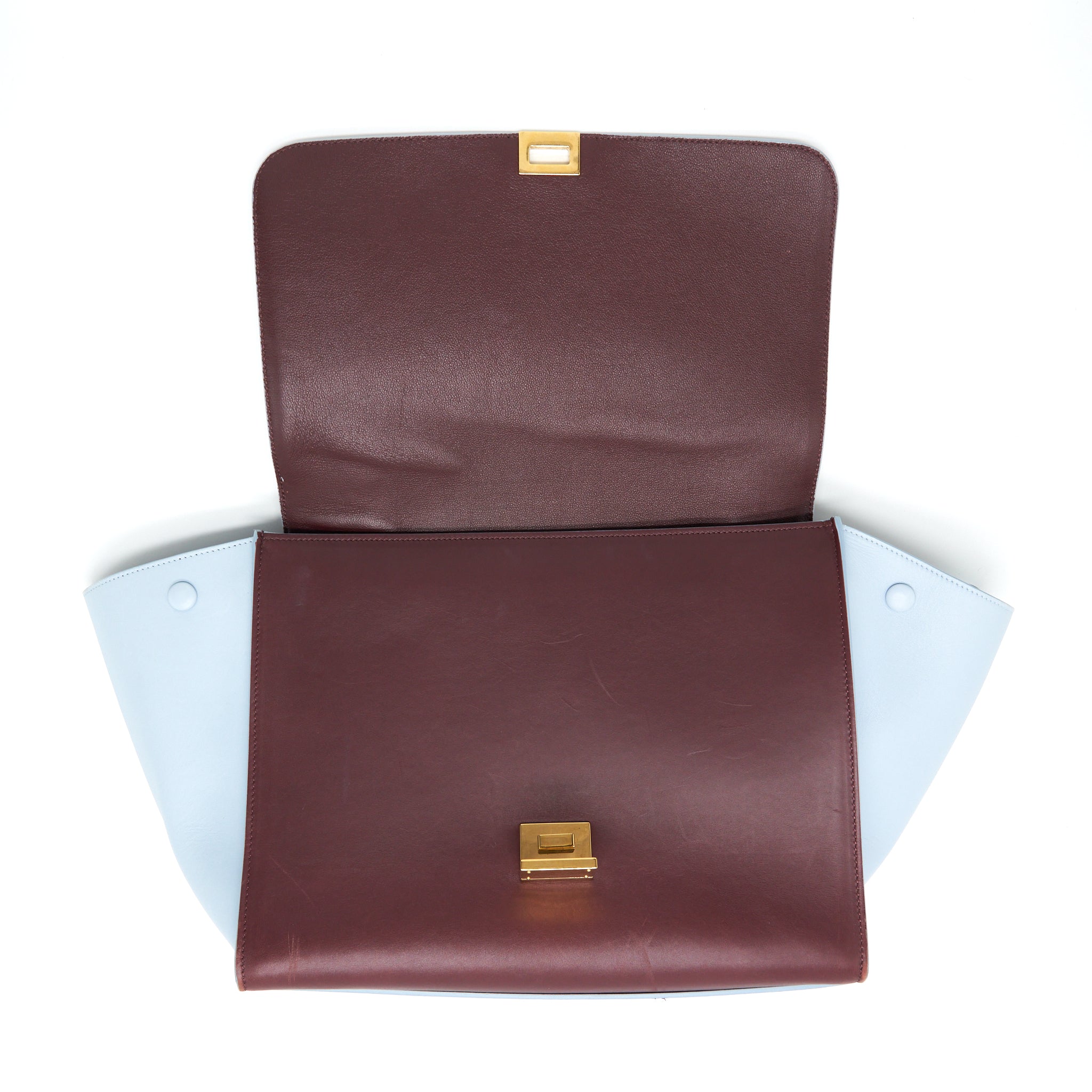 CELINE TRAPEZE BAG BURGUNDY / LIGHT BLUE GHW
