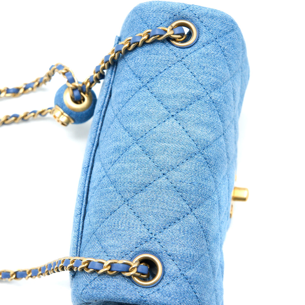 CHANEL PEARL CRUSH MINI SQUARE FLAP BAG DENIM BRUSHED GHW (MICROCHIP)