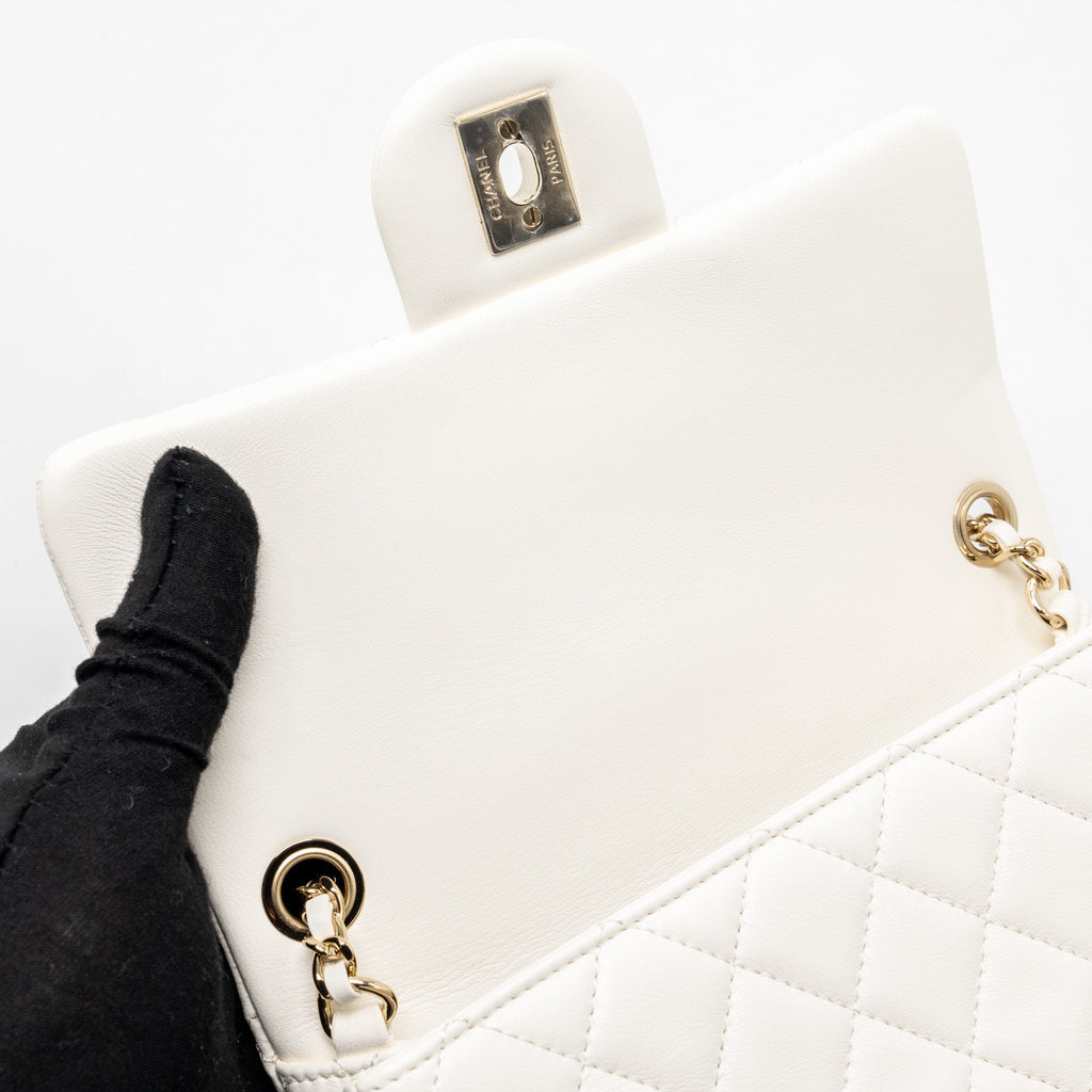 CHANEL 23C PEARL CRUSH MINI RECTANGULAR FLAP BAG LAMBSKIN WHITE LGHW (MICROCHIP)