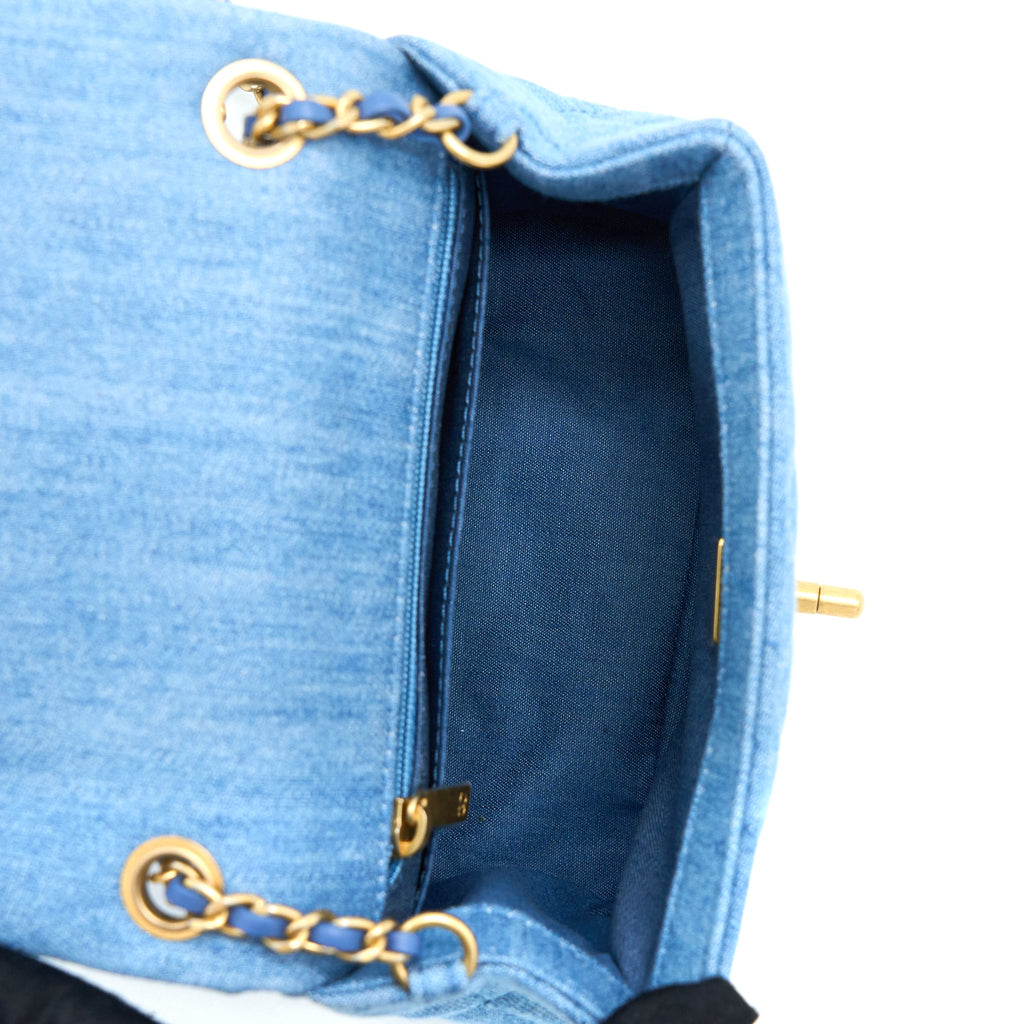 CHANEL PEARL CRUSH MINI SQUARE FLAP BAG DENIM BRUSHED GHW (MICROCHIP)