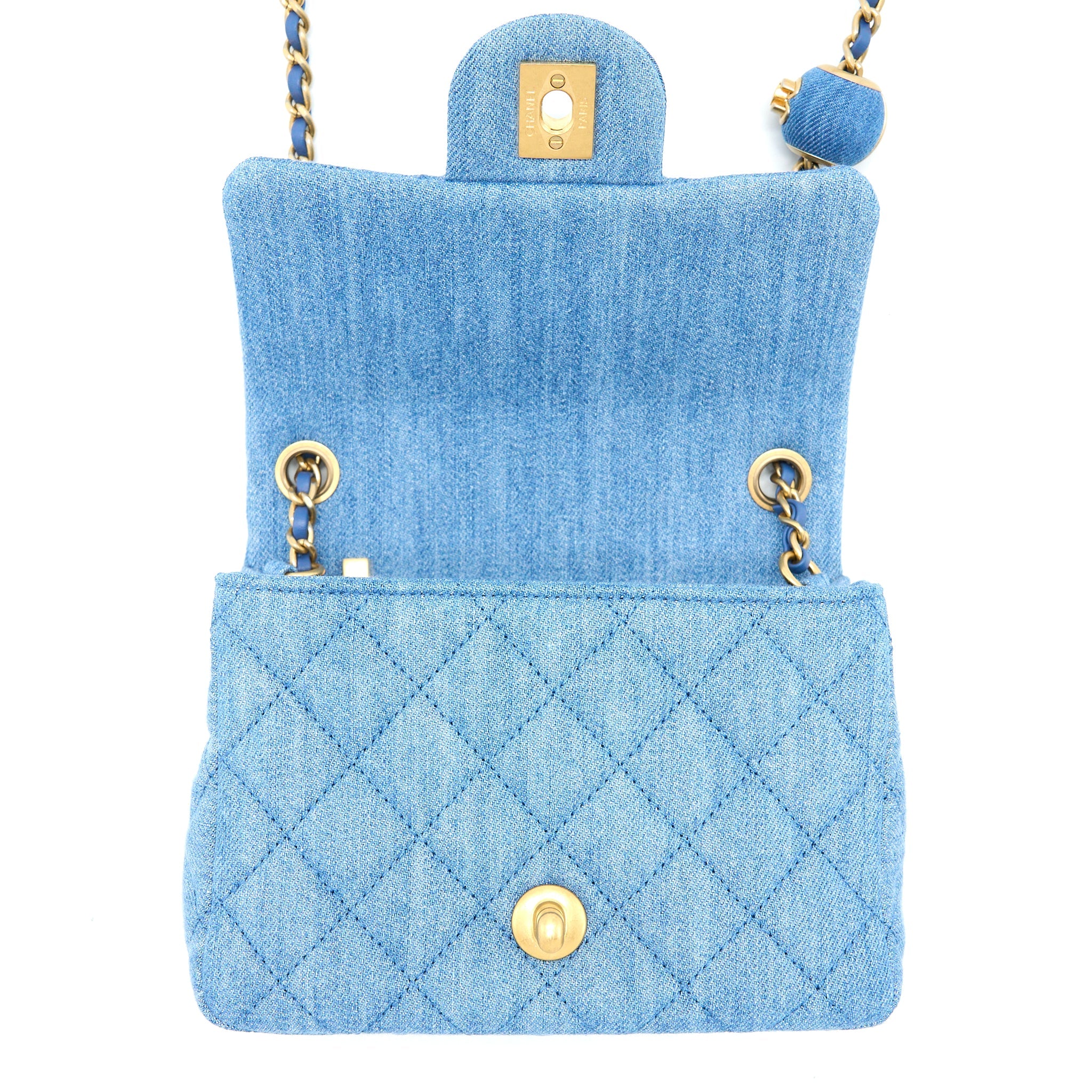 CHANEL PEARL CRUSH MINI SQUARE FLAP BAG DENIM BRUSHED GHW (MICROCHIP)