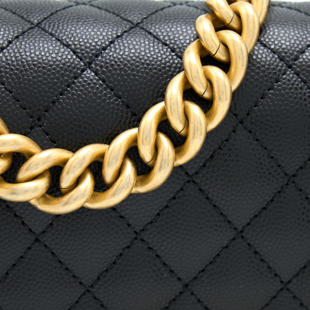 CHANEL SMALL BOY BAG CAVIAR BLACK WITH BRUSHED GHW(MICROCHIP)