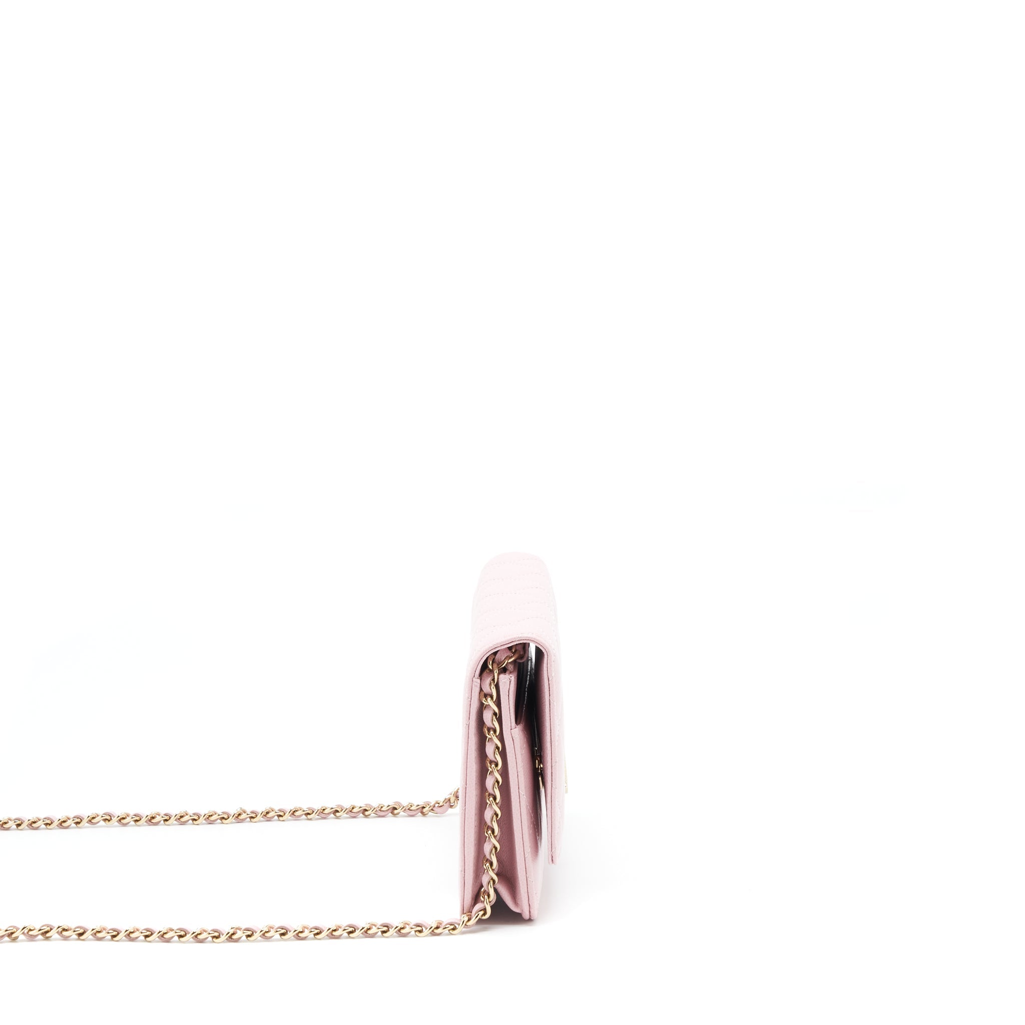 CHANEL 22B WALLET ON CHAIN WITH DETAIL CC LOGO CAVIAR LIGHT PINK NJ523 LGHW(MICROCHIP)
