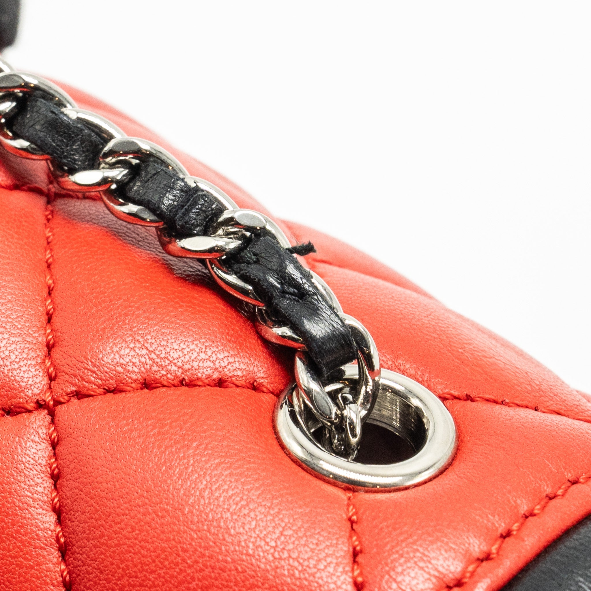 CHANEL TRICOLOR MINI GRAPHIC FLAP BAG LAMBSKIN RED/BLACK/WHITE SHW
