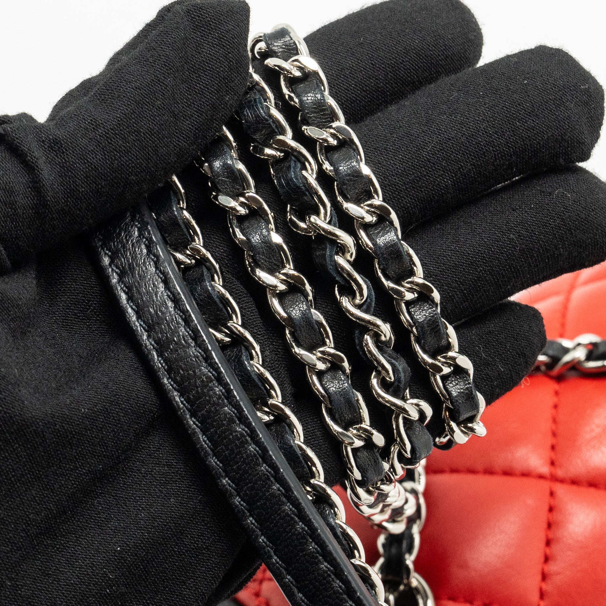 CHANEL TRICOLOR MINI GRAPHIC FLAP BAG LAMBSKIN RED/BLACK/WHITE SHW