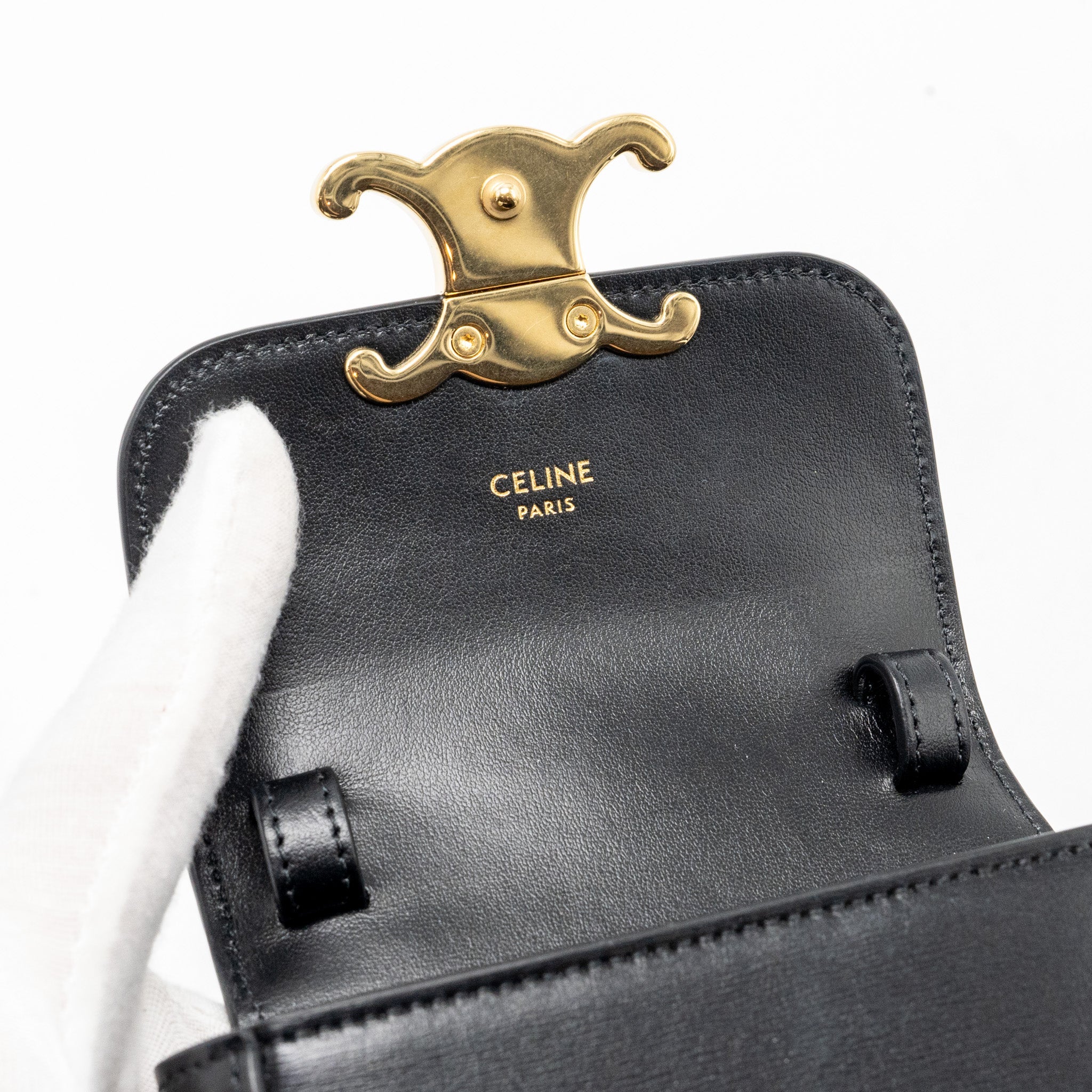 CELINE MINI TRIOMPHE SHINY CALFSKIN BLACK GHW