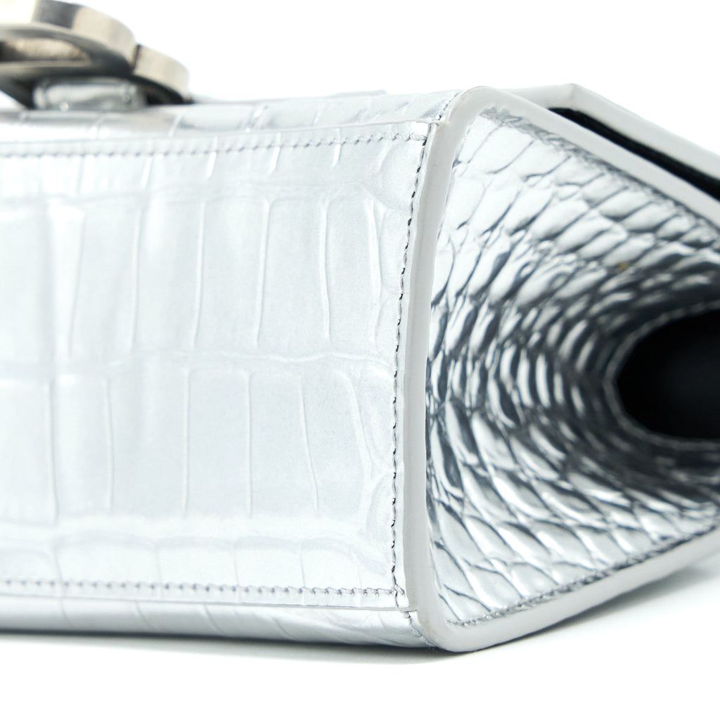 BALENCIAGA HOURGLASS XS EMBOSSED CALFSKIN SILVER SHW