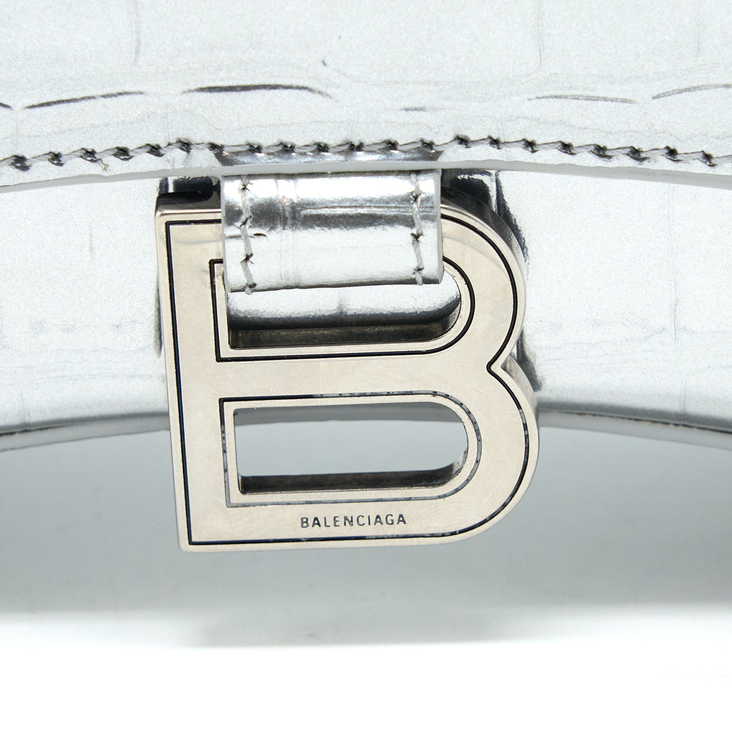 BALENCIAGA HOURGLASS XS EMBOSSED CALFSKIN SILVER SHW