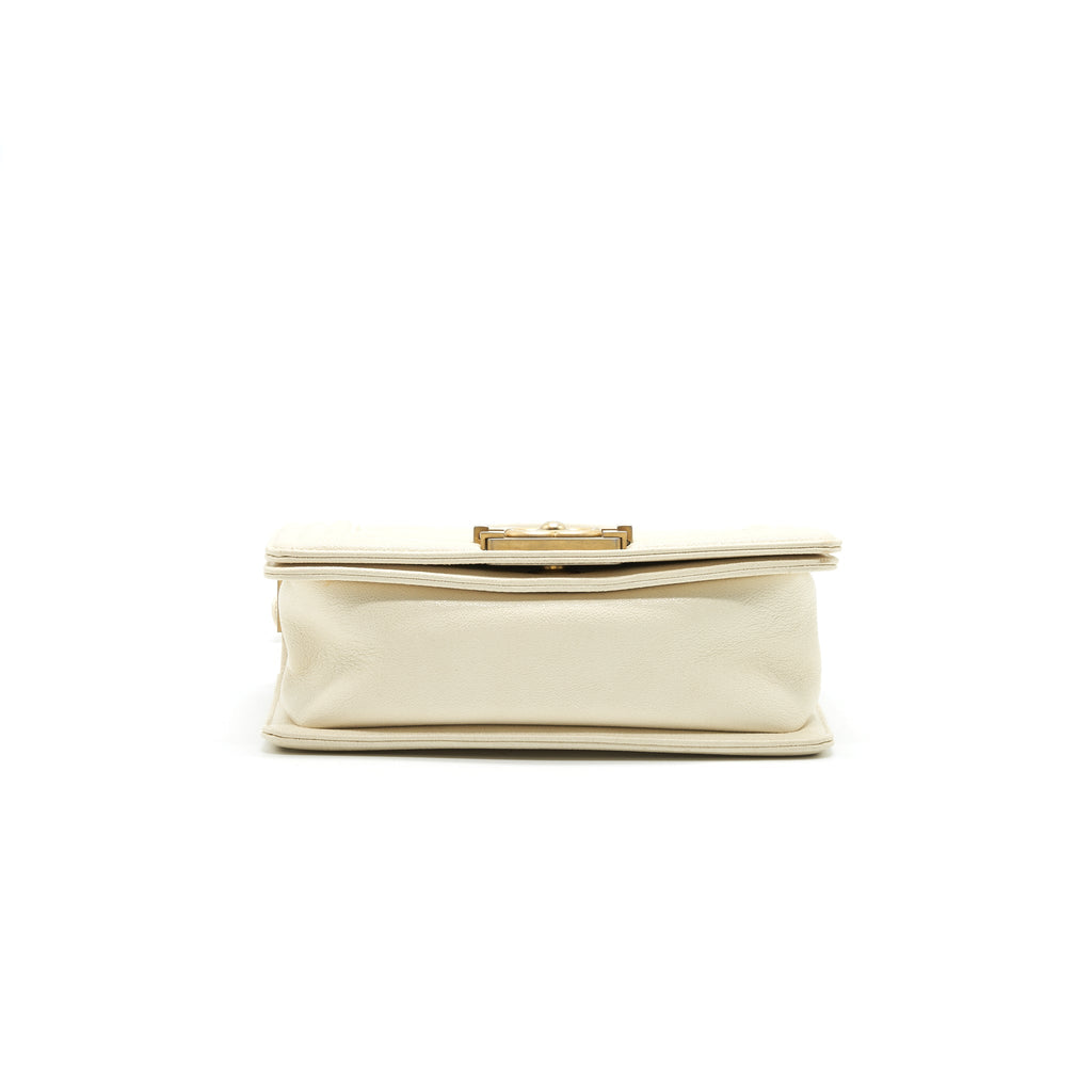 CHANEL SMALL BOY BAG CAVIAR LEATHER GHW IN WHITE
