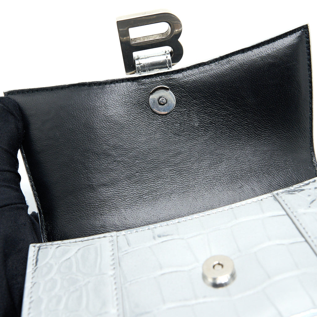 BALENCIAGA HOURGLASS XS EMBOSSED CALFSKIN SILVER SHW
