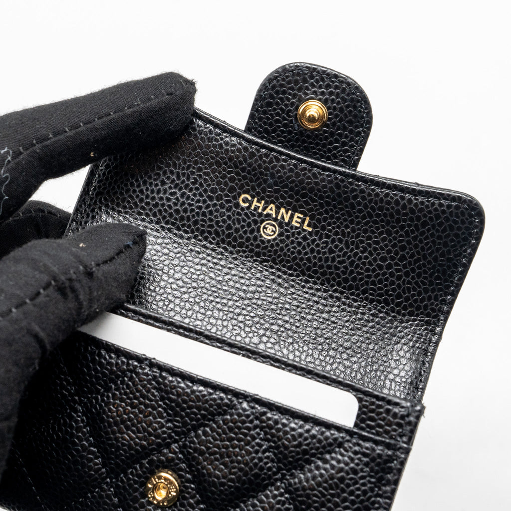 CHANEL CLASSIC FLAP CARD HOLDER CAVIAR BLACK GHW (MICROCHIP)