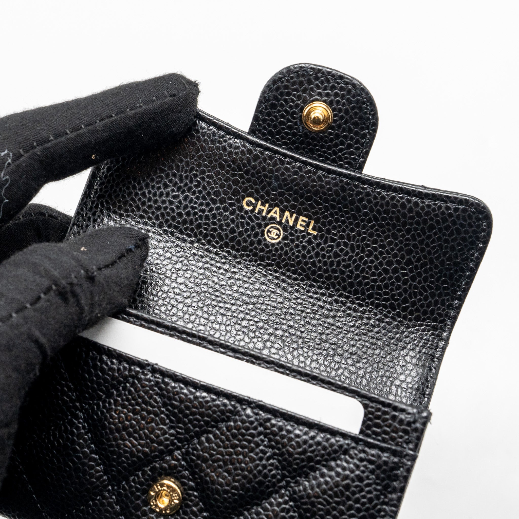 CHANEL CLASSIC FLAP CARD HOLDER CAVIAR BLACK GHW (MICROCHIP)
