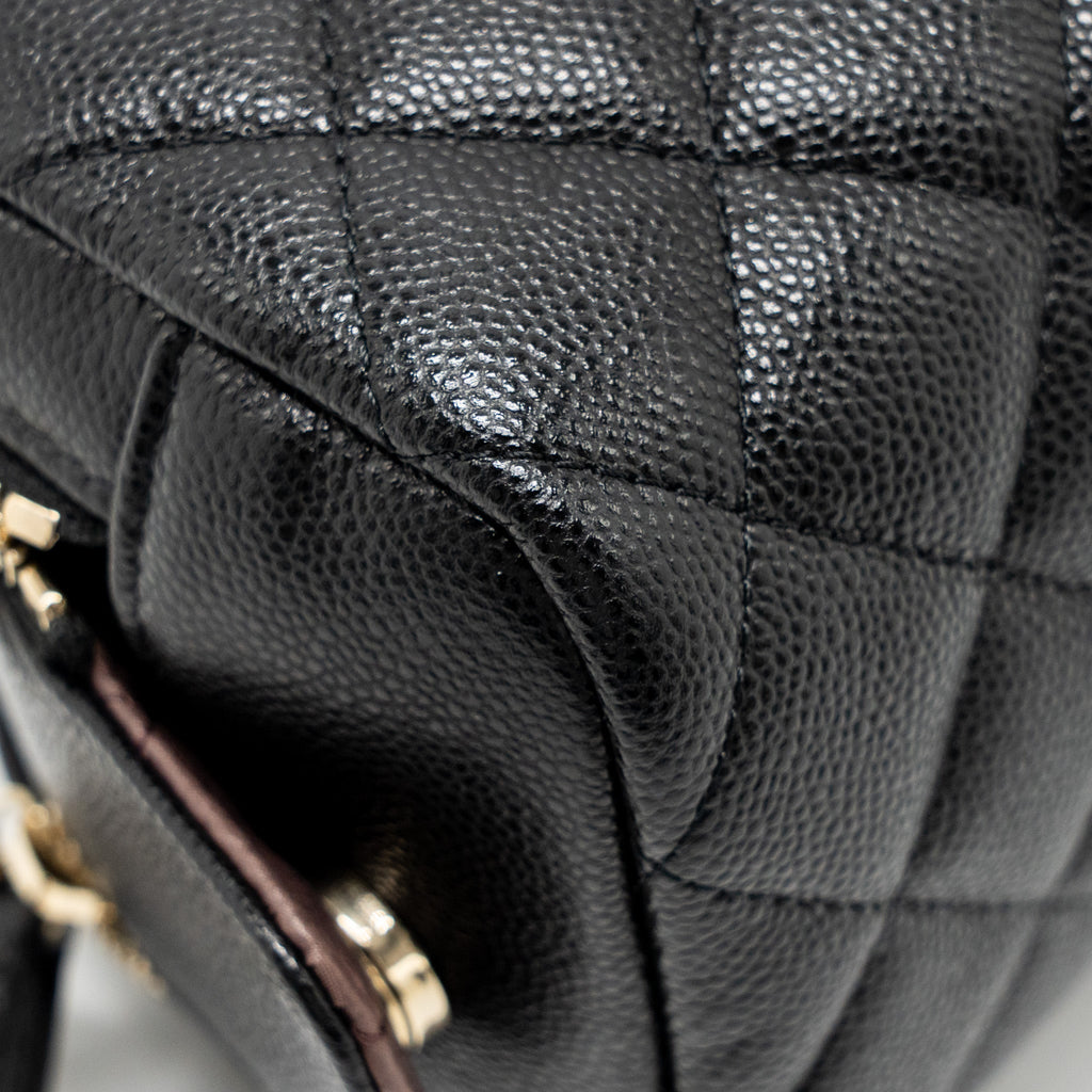 CHANEL DOUBLE ZIP POUCH COSMETIC CASE CAVIAR BLACK GHW (MICROCHIP)