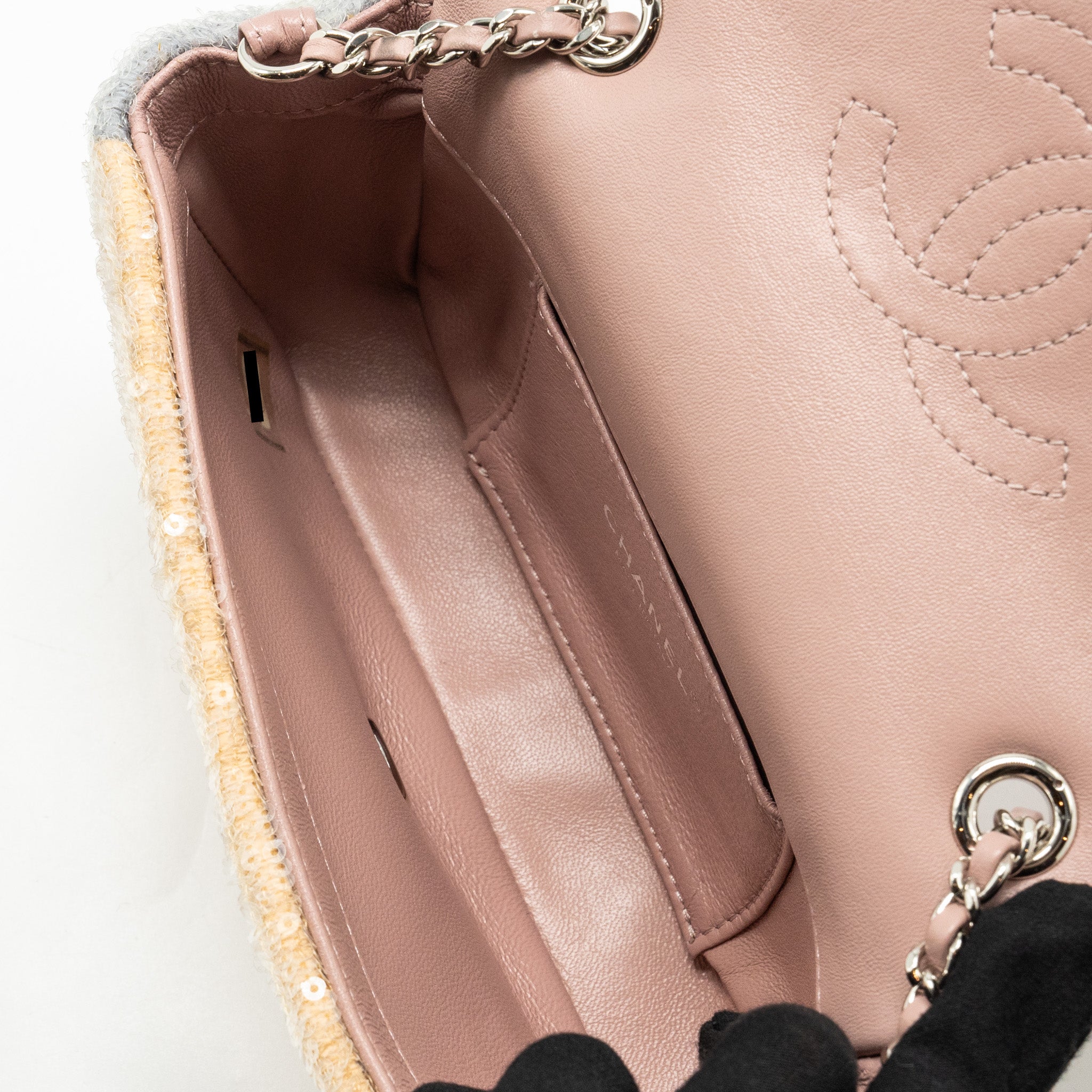CHANEL 18S MINI WATERFALL FLAP BAG SEQUIN PINK/BLUE/YELLOW SHW