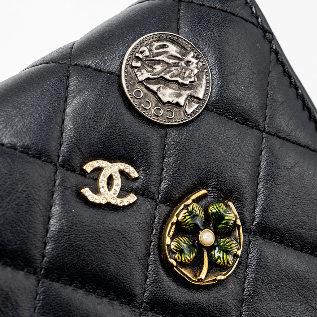 CHANEL 2.55 REISSUE LUCKY CHARMS WALLET ON CHAIN AGED CALFSKIN BLACK RUTHENIUM HARDWARE