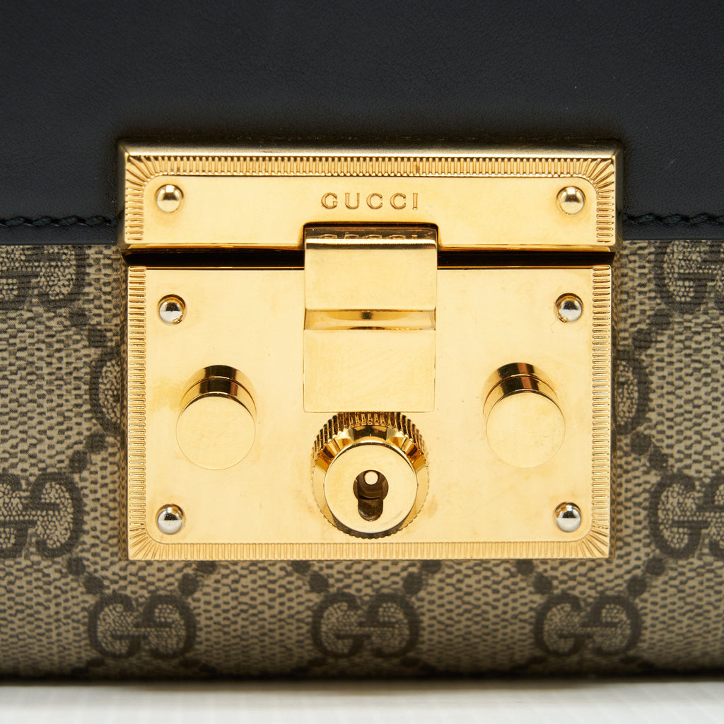 GUCCI SMALL PADLOCK SHOULDER BAG GG SUPREME CANVAS / BLACK GHW