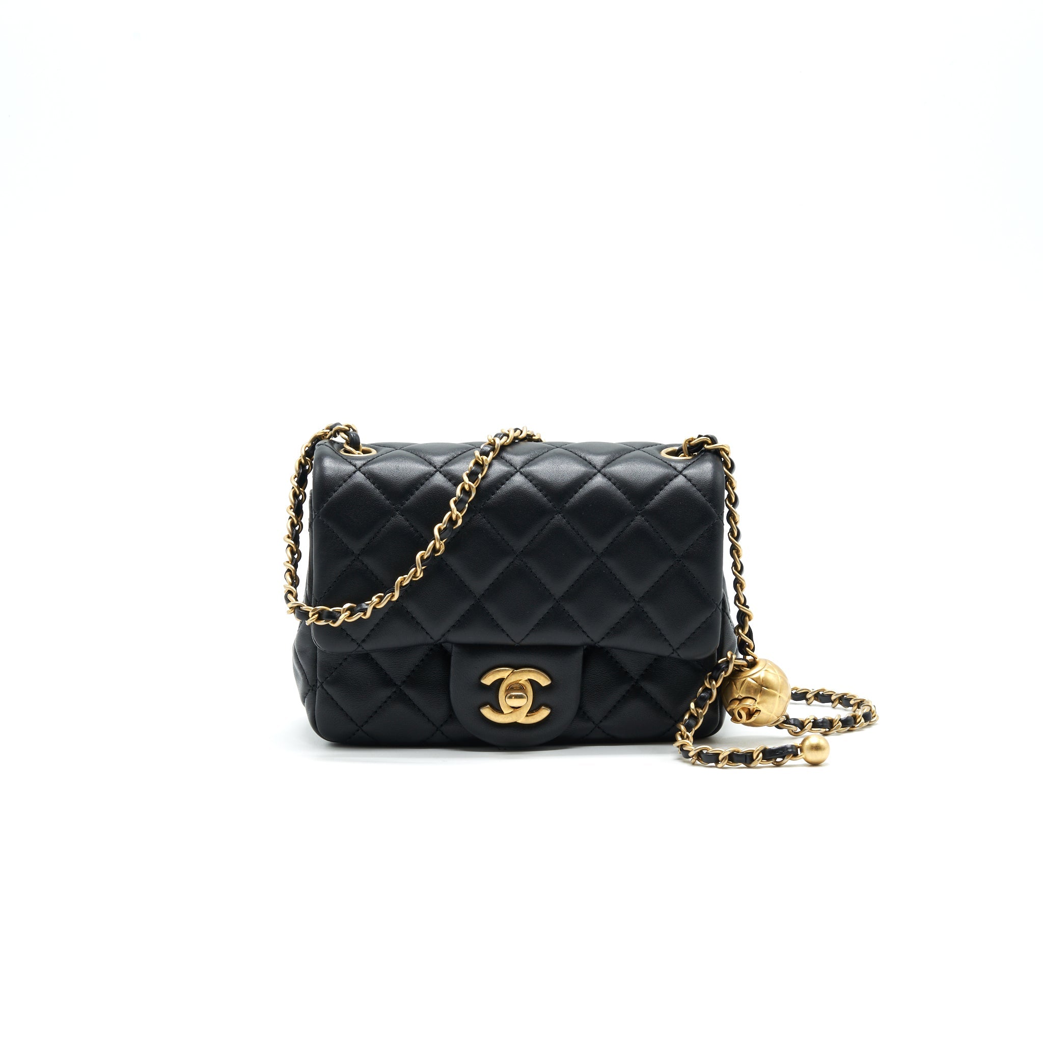 CHANEL PEARL CRUSH CRUSH MINI SQUARE FLAP BAG BLACK GHW