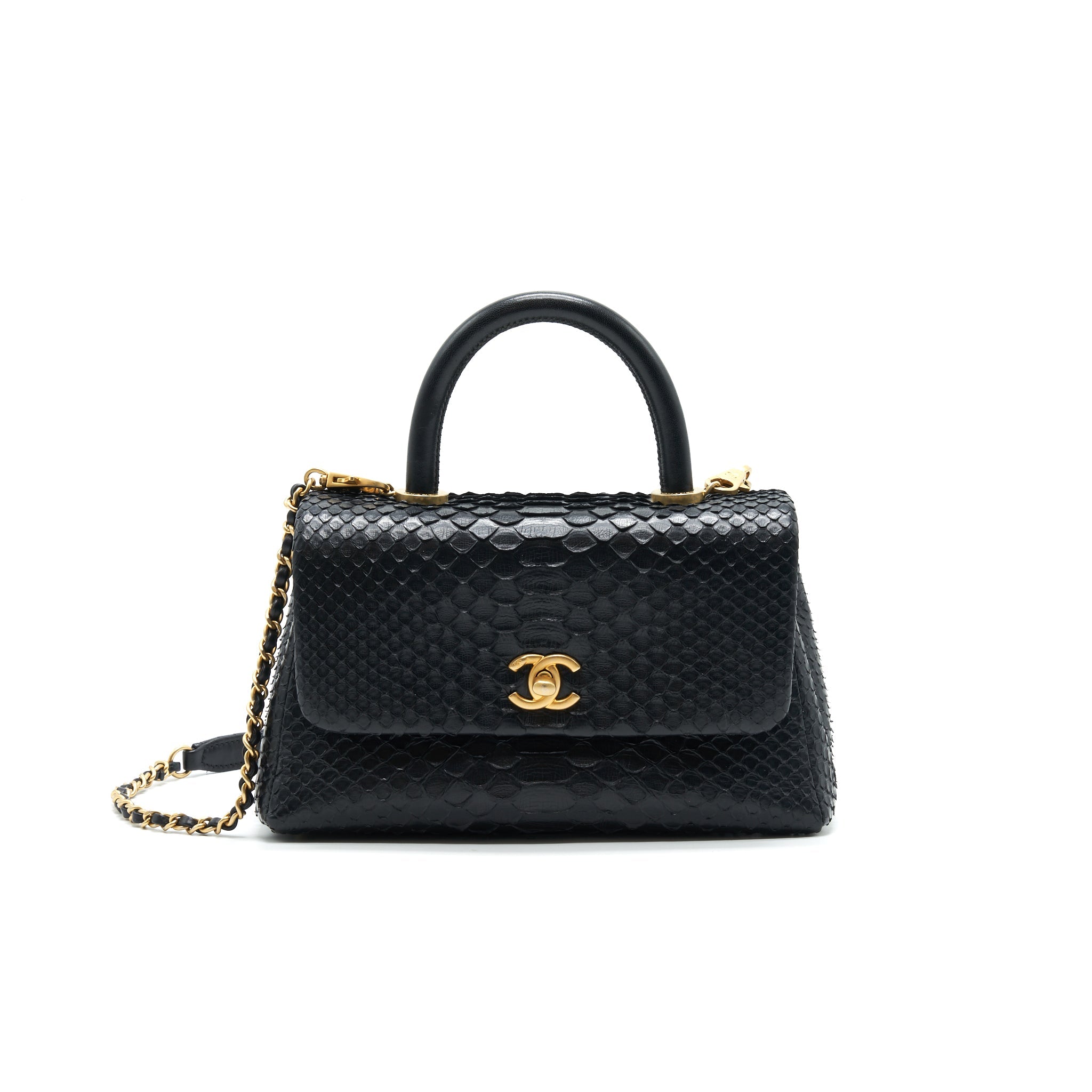 CHANEL COCO HANDLE MINI PYTHON LEATHER BLACK GHW