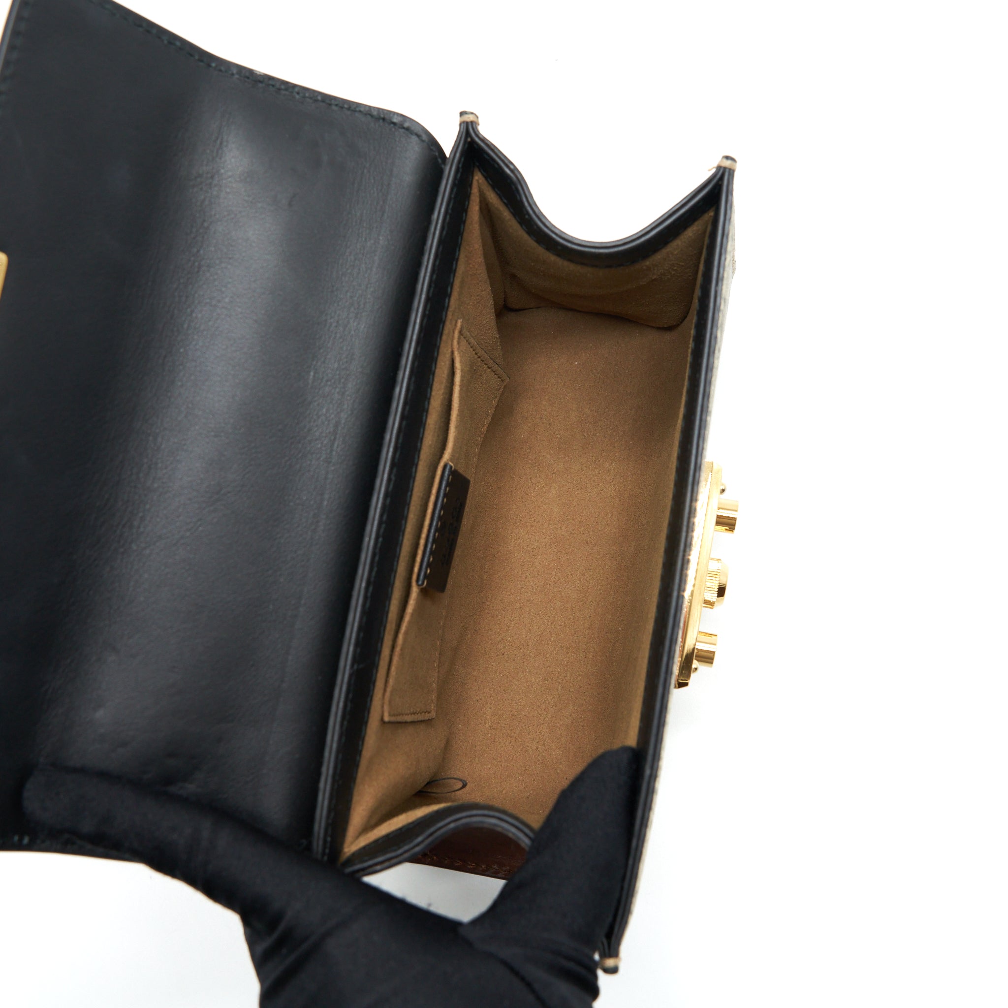 GUCCI SMALL PADLOCK SHOULDER BAG GG SUPREME CANVAS / BLACK GHW