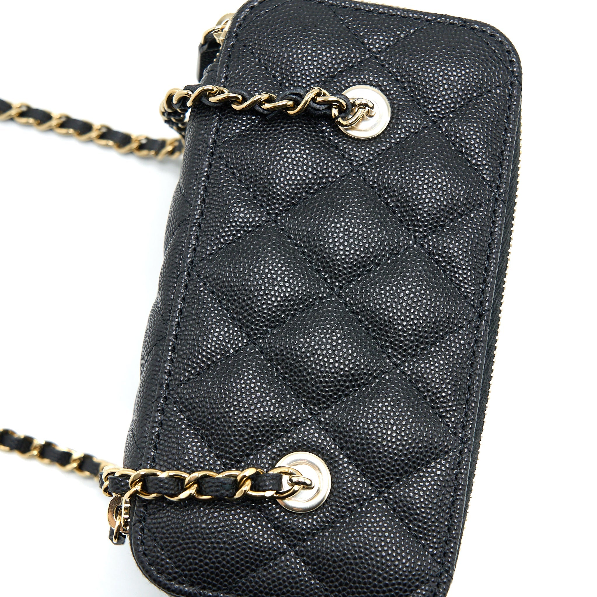 CHANEL 23C LONG VANITY WITH CHAIN CAVIAR BLACK LGHW