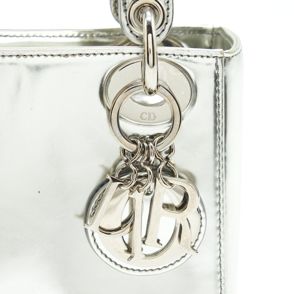 DIOR MINI LADY DIOR METALLIC SILVER SHW
