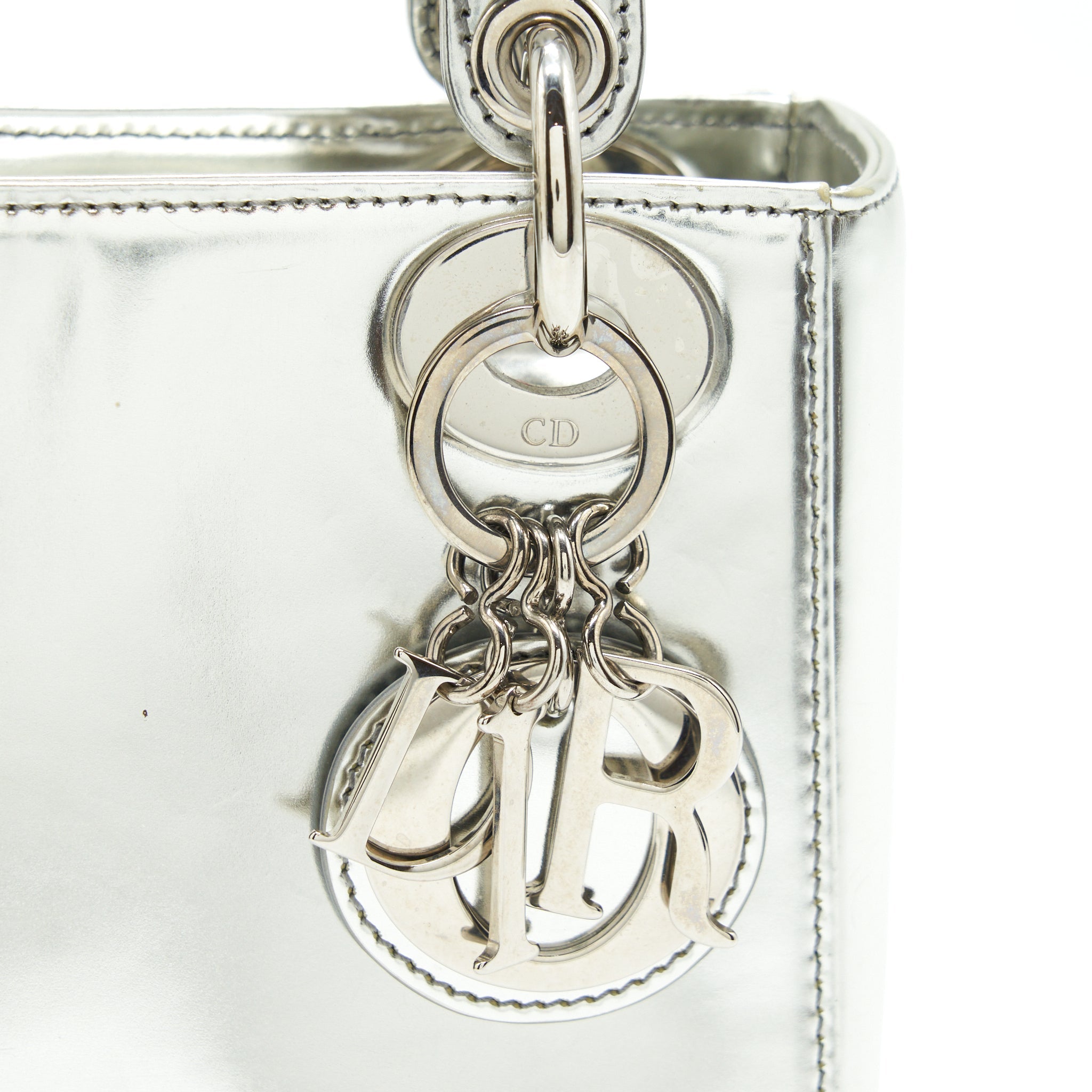 DIOR MINI LADY DIOR METALLIC SILVER SHW