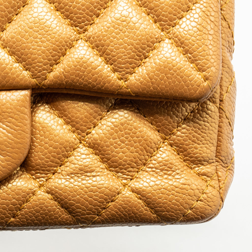 CHANEL MINI RECTANGULAR FLAP BAG CALFSKIN IRIDESCENT DARK GOLD GHW