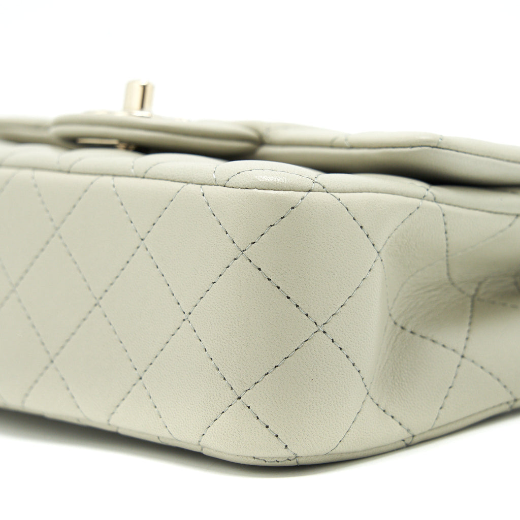 CHANEL MINI RECTANGULAR FLAP BAG LAMBSKIN LIGHT GREY LGHW (MICROCHIP)