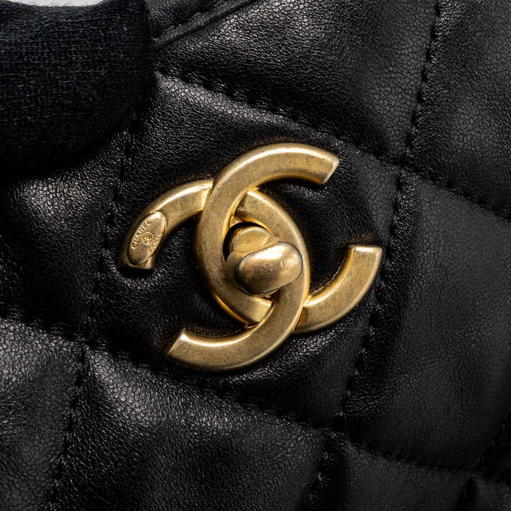 CHANEL LARGE TOTE BAG LAMBSKIN BLACK BRUSHED GHW