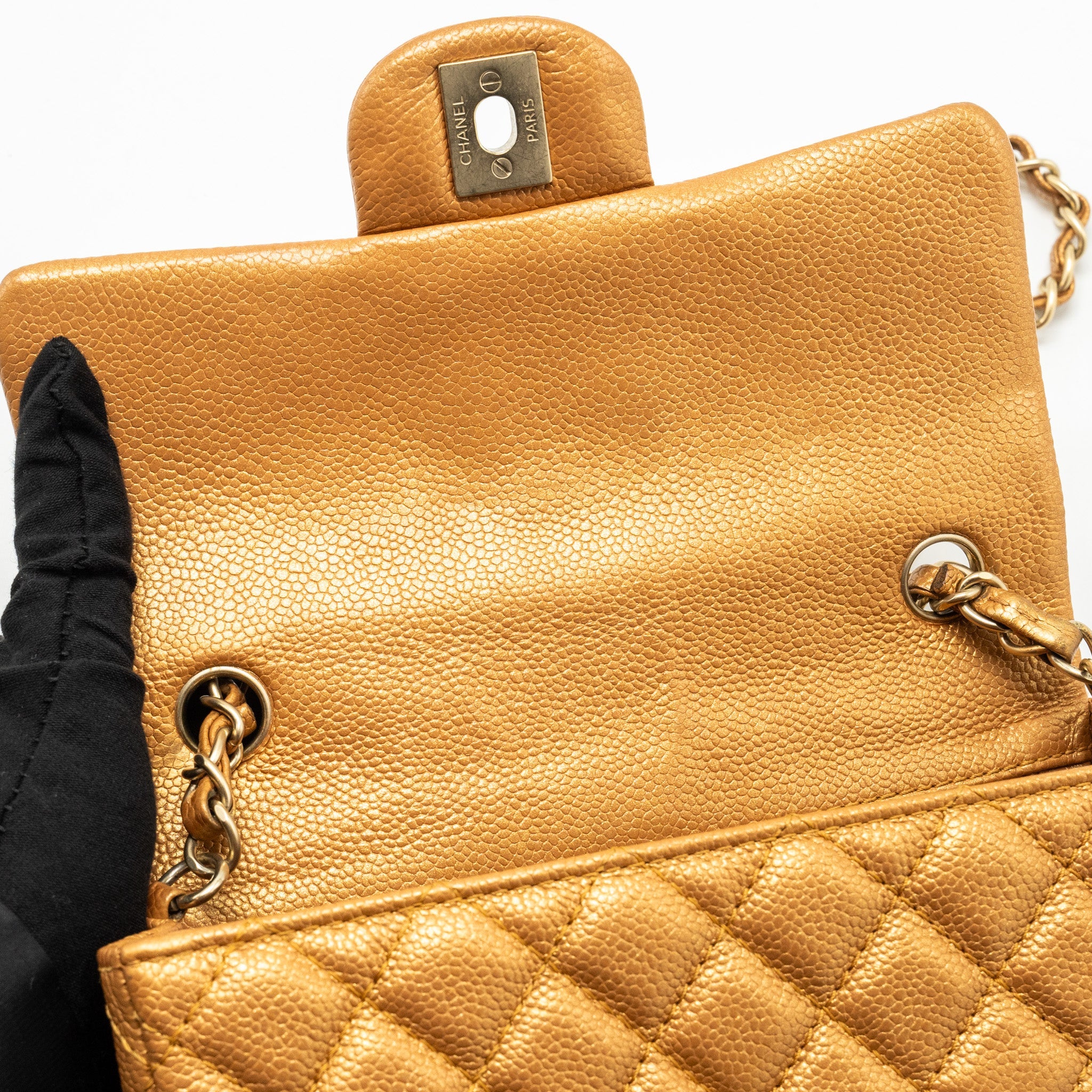 CHANEL MINI RECTANGULAR FLAP BAG CALFSKIN IRIDESCENT DARK GOLD GHW